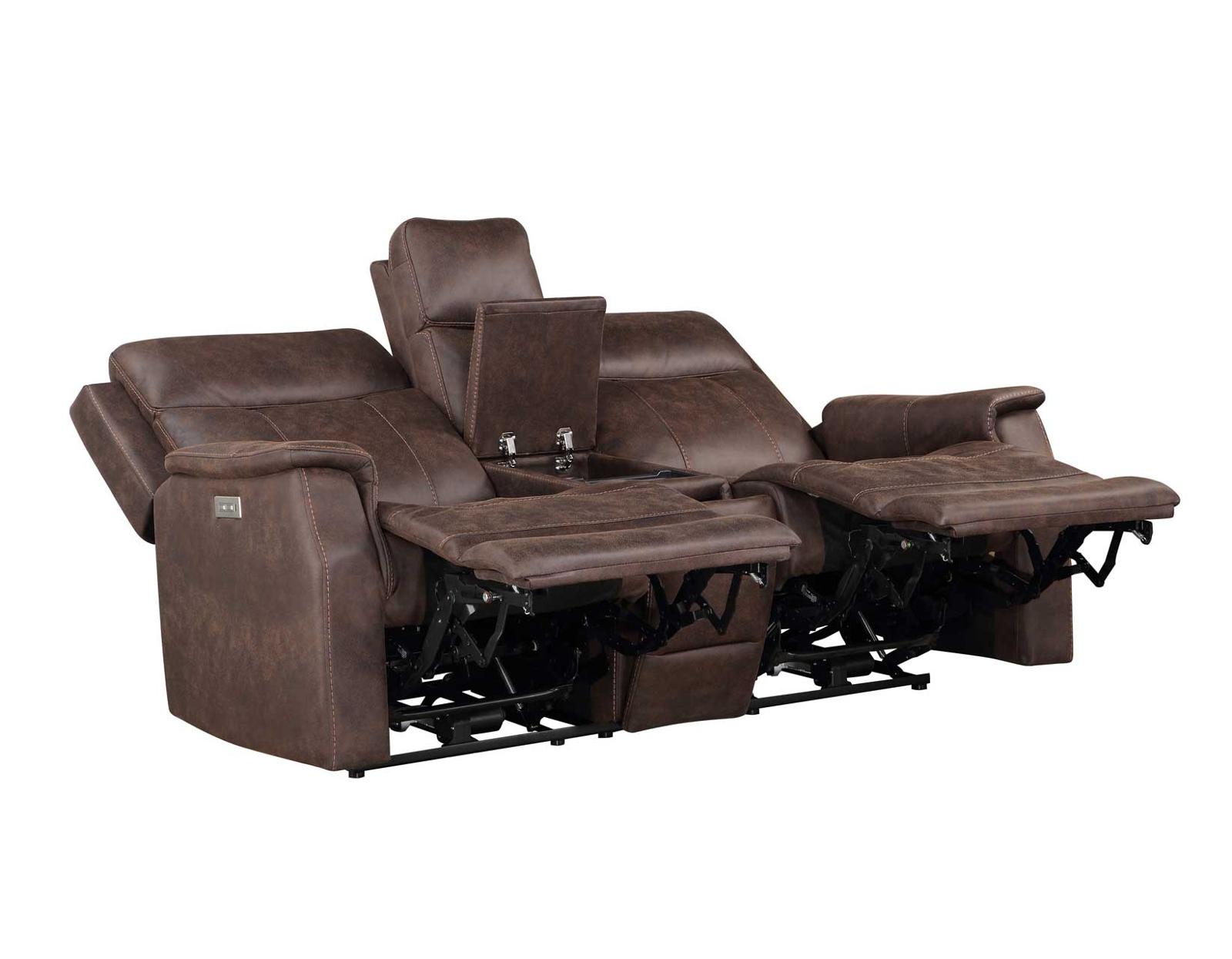 Steve Silver Valencia Dual Power Leatherette Reclining Console Loveseat in Walnut - Luxury Home Furniture (MI)