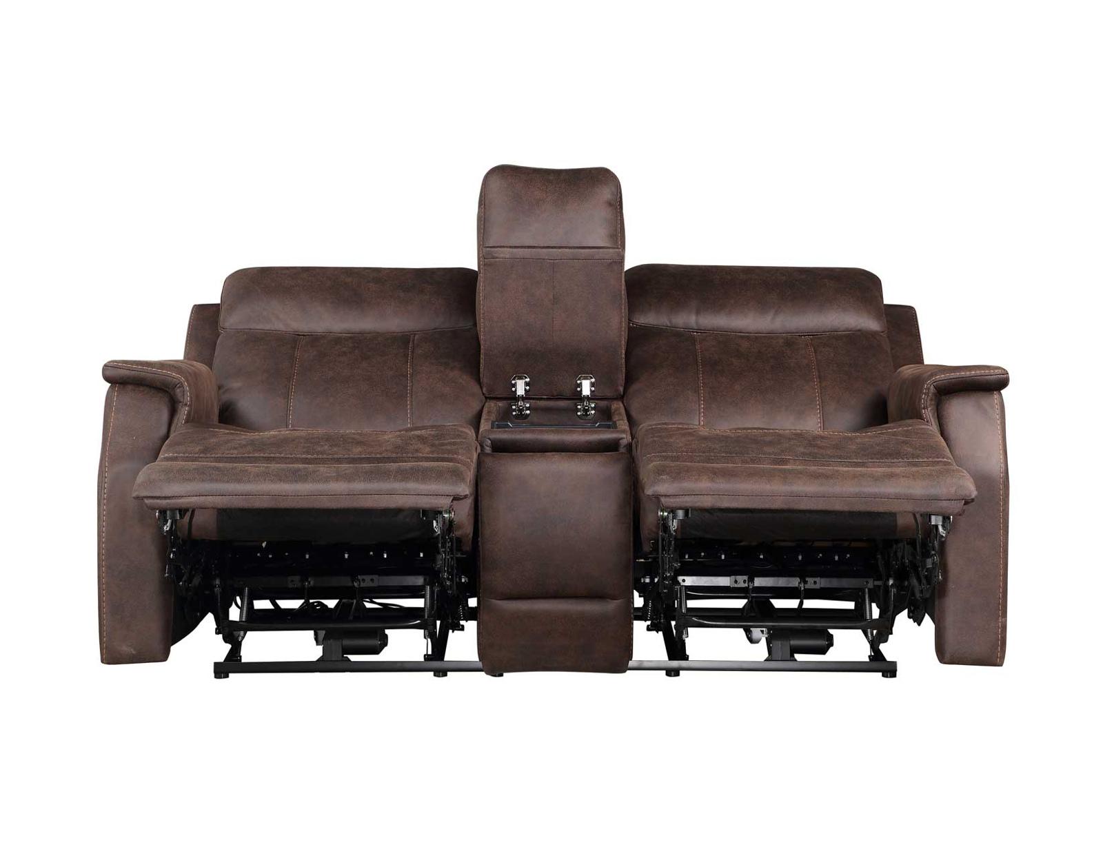 Steve Silver Valencia Dual Power Leatherette Reclining Console Loveseat in Walnut - Luxury Home Furniture (MI)