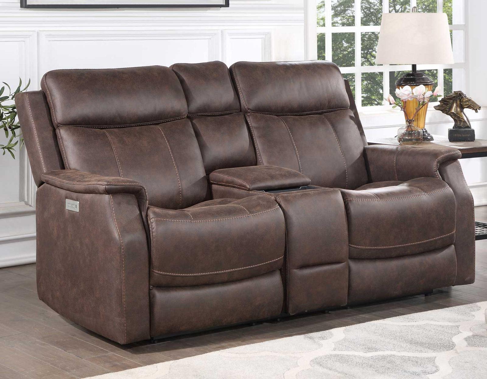 Steve Silver Valencia Dual Power Leatherette Reclining Console Loveseat in Walnut - Luxury Home Furniture (MI)