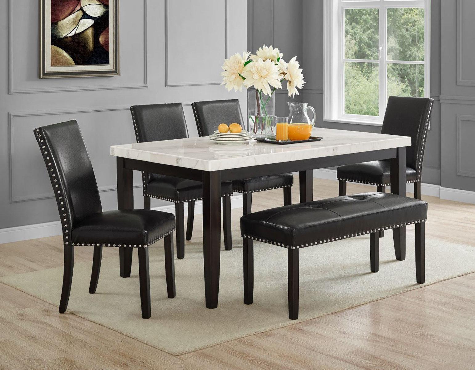 Steve Silver Westby White Marble Top Dining Table in Ebony Wood - Luxury Home Furniture (MI)