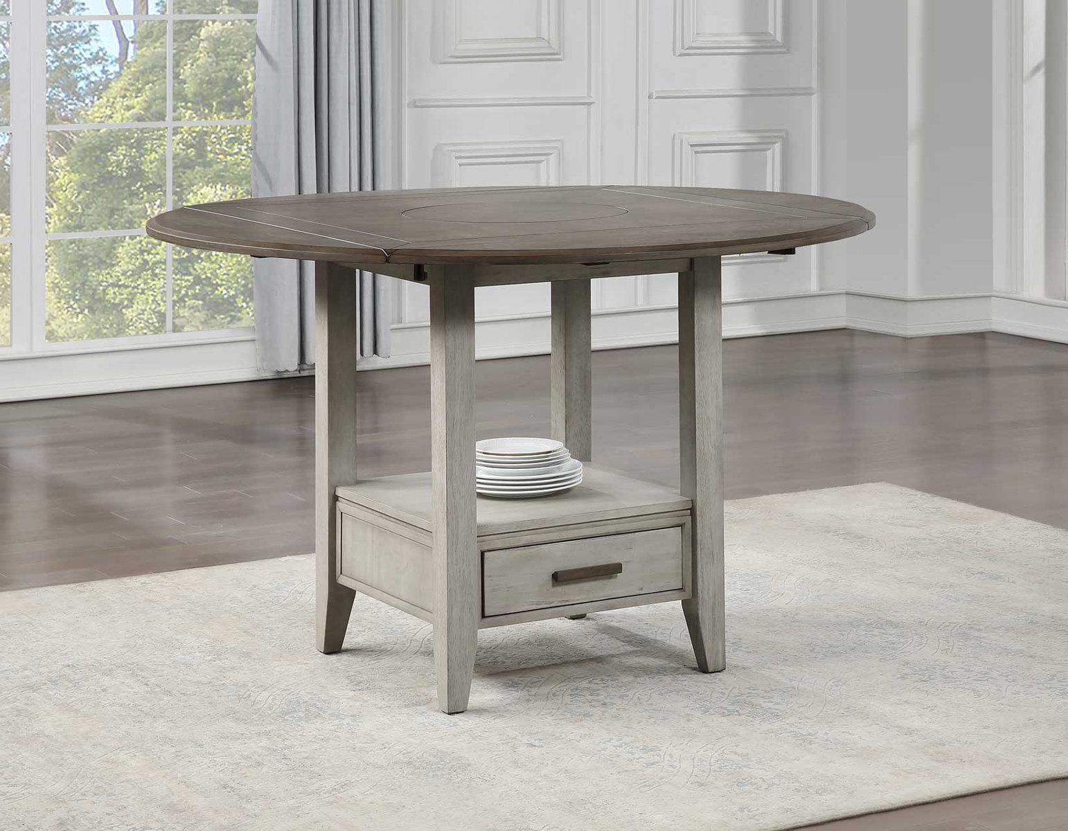 Steve Silver Abacus Round Drop Leaf Storage Table in Smoky Alabaster - Luxury Home Furniture (MI)