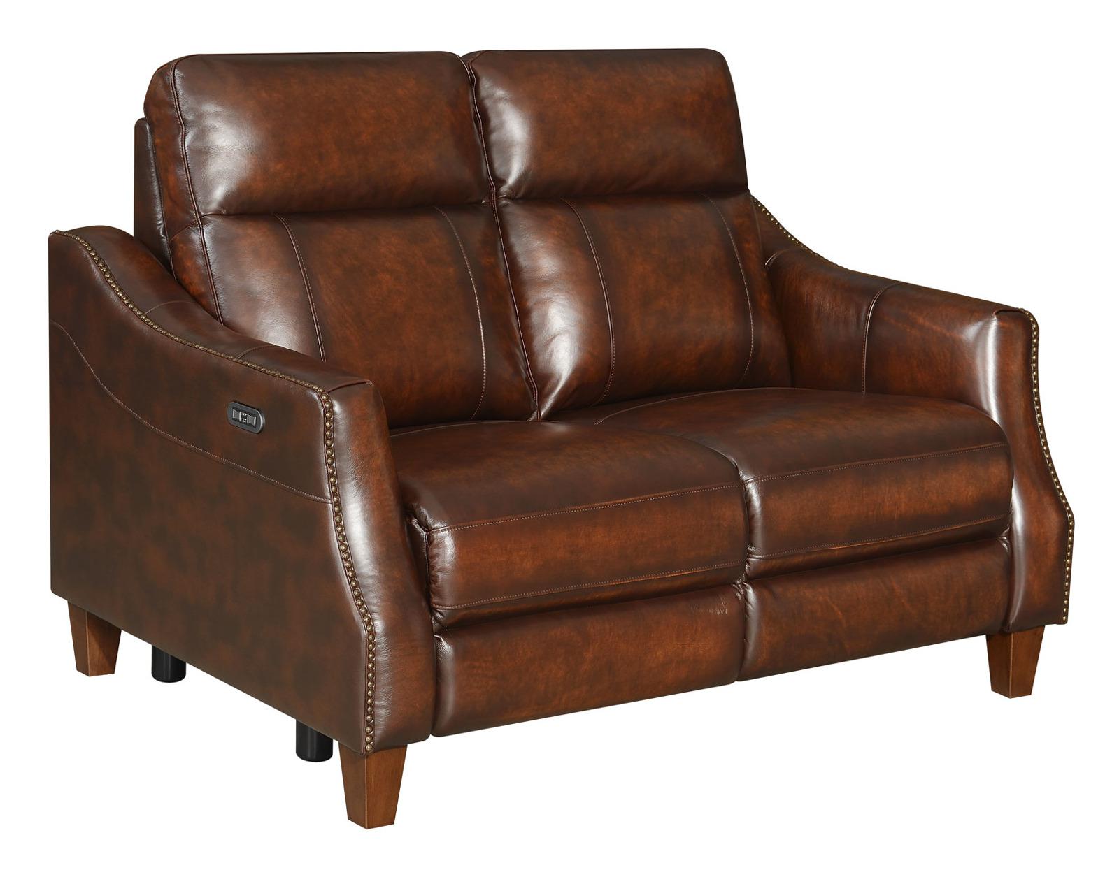 Steve Silver Akari Leather Dual Power Reclining Loveseat in English Chestnut - Luxury Home Furniture (MI)
