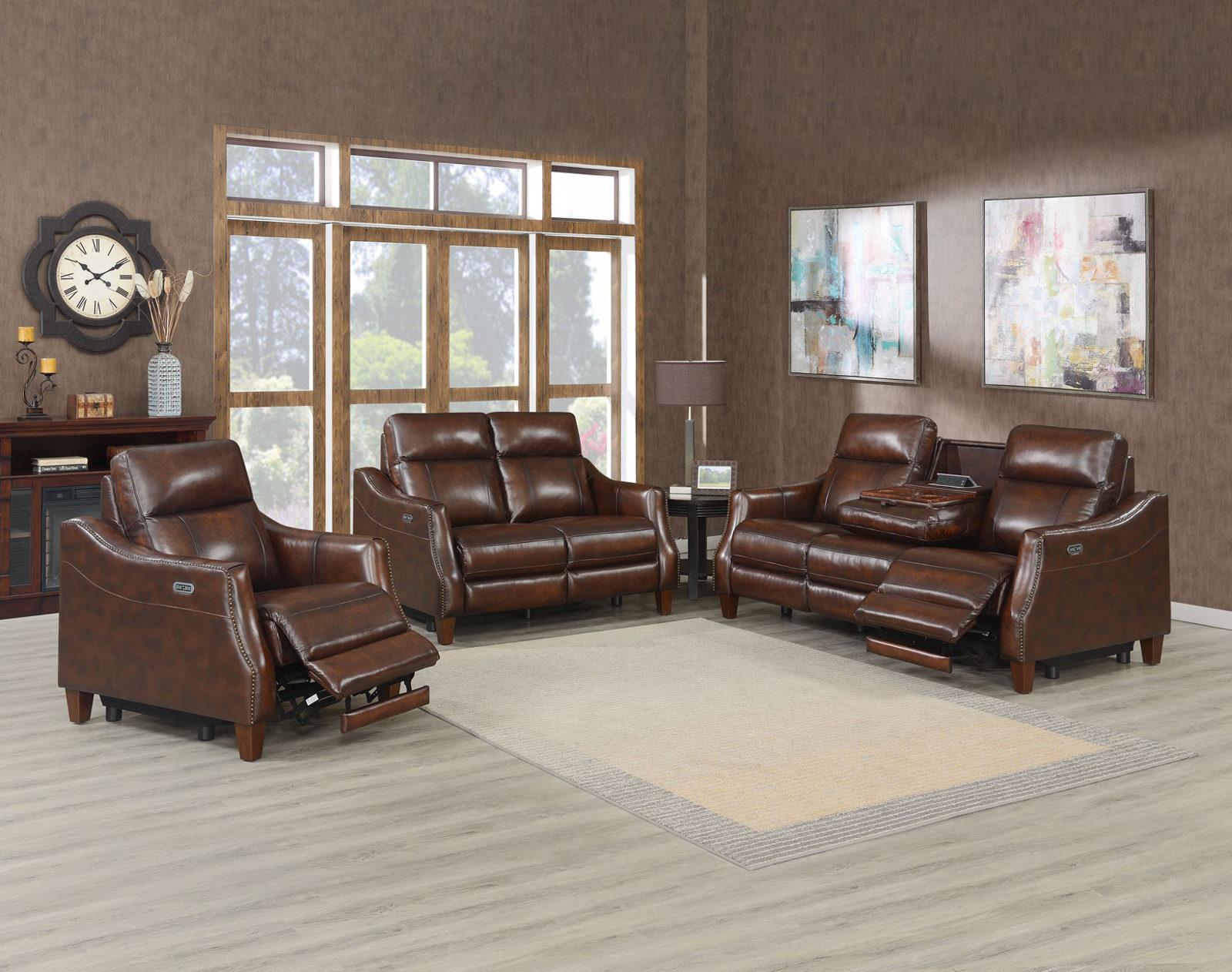 Steve Silver Akari Leather Dual Power Reclining Loveseat in English Chestnut - Luxury Home Furniture (MI)
