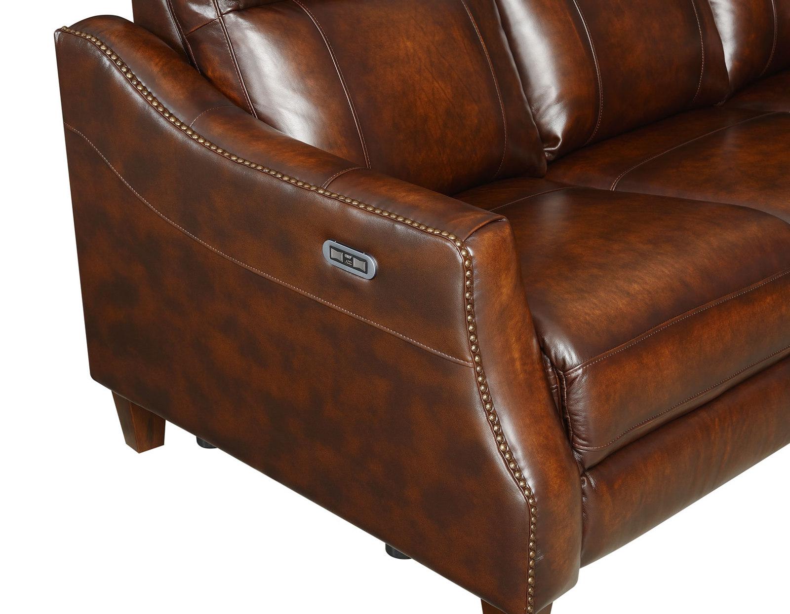 Steve Silver Akari Leather Dual Power Reclining Sofa w/ Dropdown Console in English Chestnut - Luxury Home Furniture (MI)