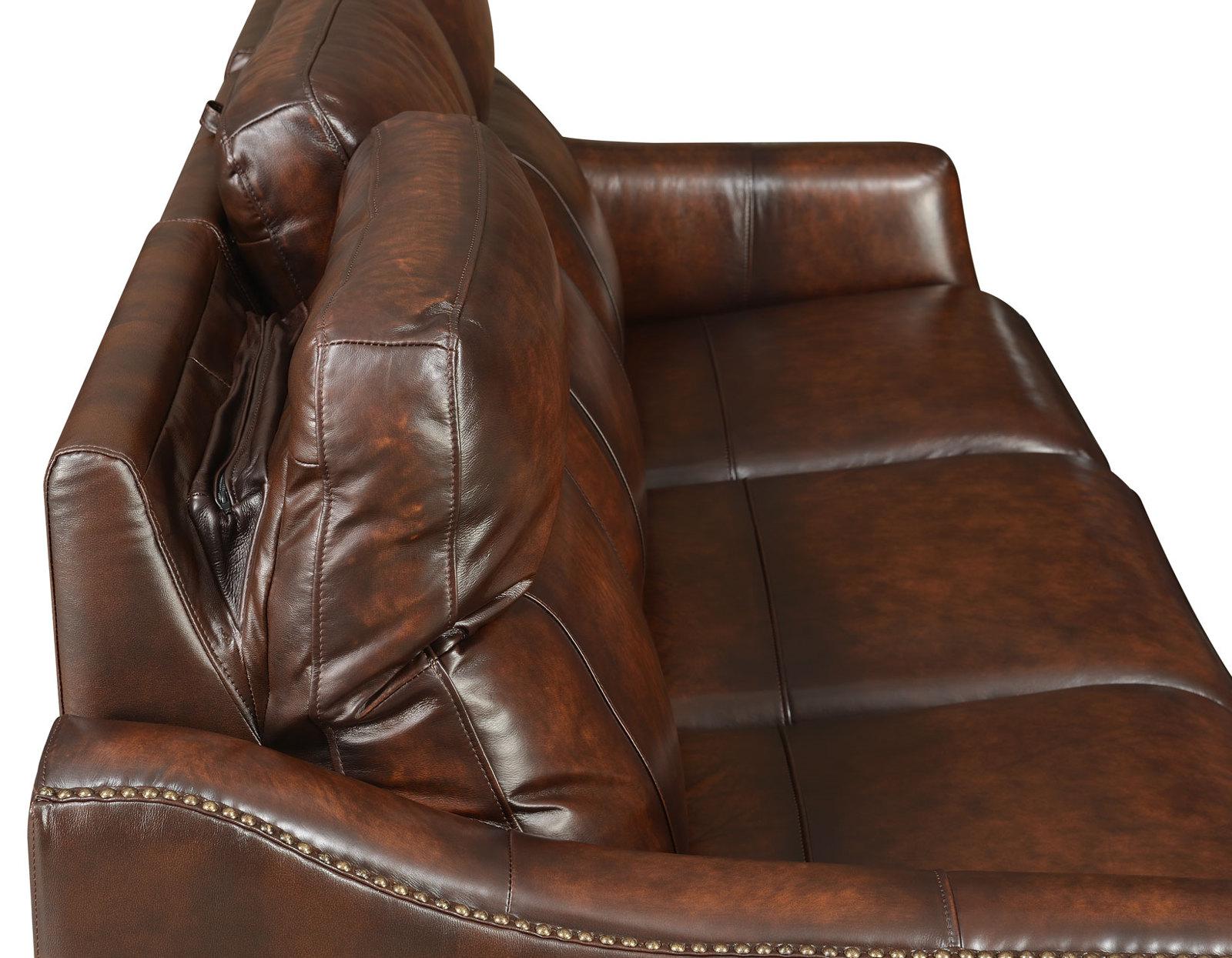 Steve Silver Akari Leather Dual Power Reclining Sofa w/ Dropdown Console in English Chestnut - Luxury Home Furniture (MI)