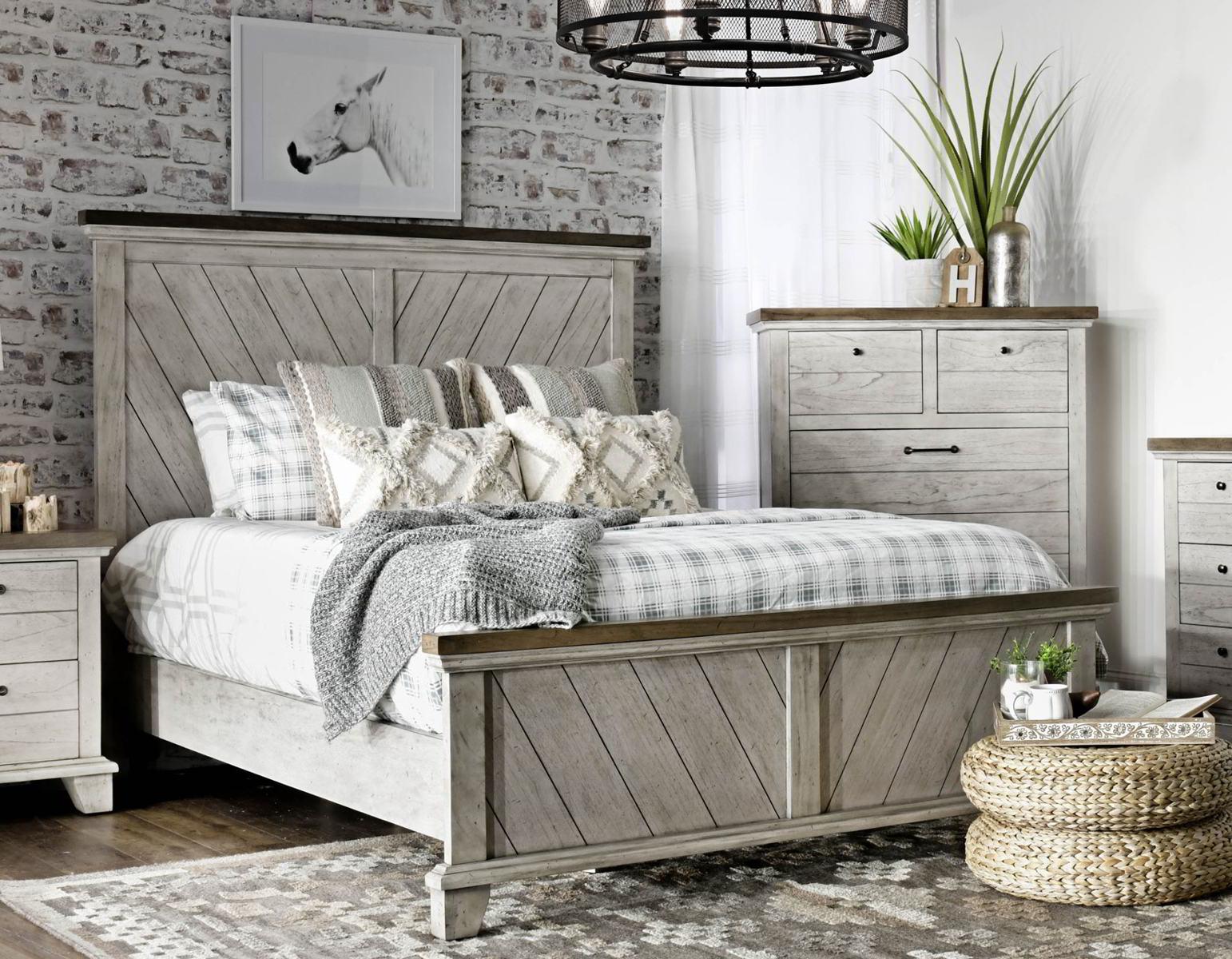 Steve Silver Bear Creek King Panel Bed in White Smoke - Luxury Home Furniture (MI)