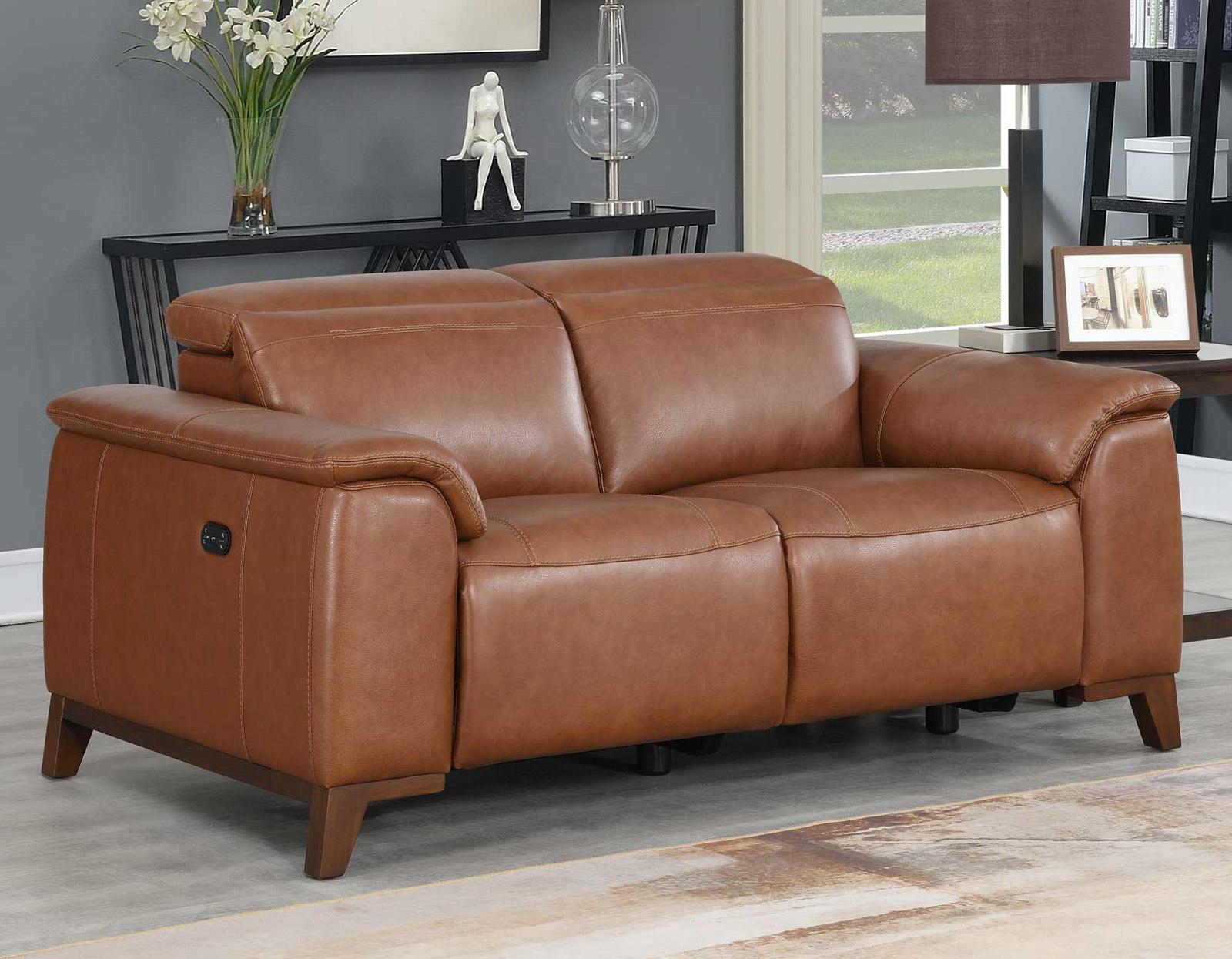 Steve Silver Bergamo Dual-Power Leather Reclining Loveseat in Mocha - Luxury Home Furniture (MI)