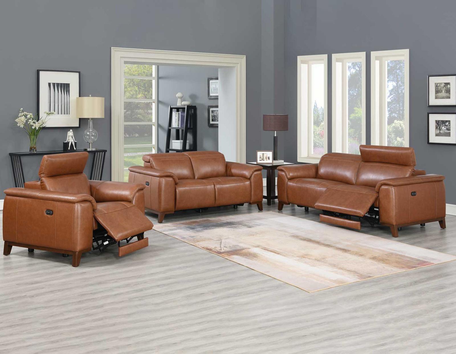 Steve Silver Bergamo Dual-Power Leather Reclining Sofa in Mocha - Luxury Home Furniture (MI)