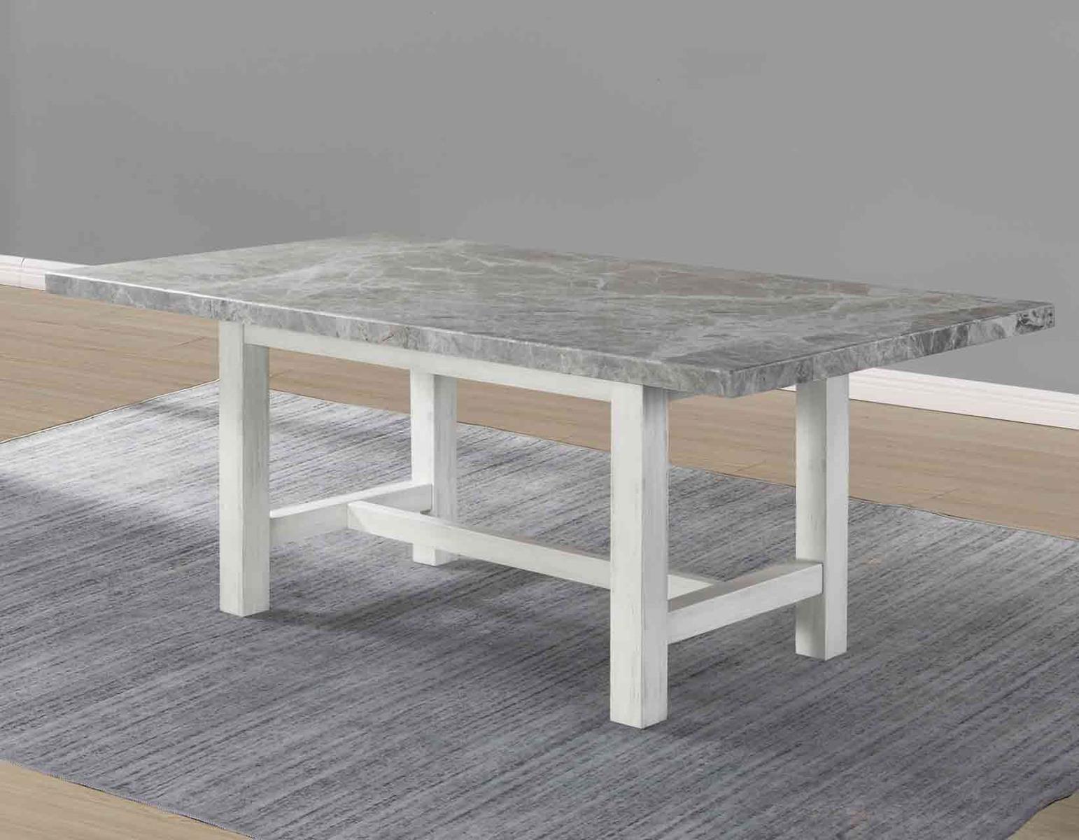 Steve Silver Canova Gray Marble Top Dining Table in Cathedral White - Luxury Home Furniture (MI)