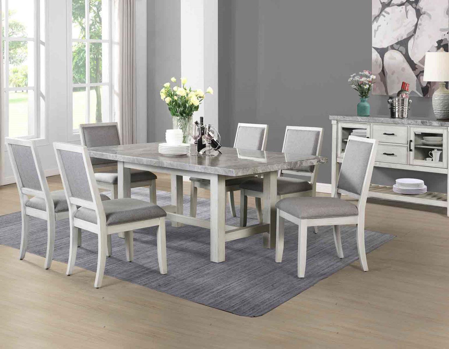 Steve Silver Canova Gray Marble Top Dining Table in Cathedral White - Luxury Home Furniture (MI)