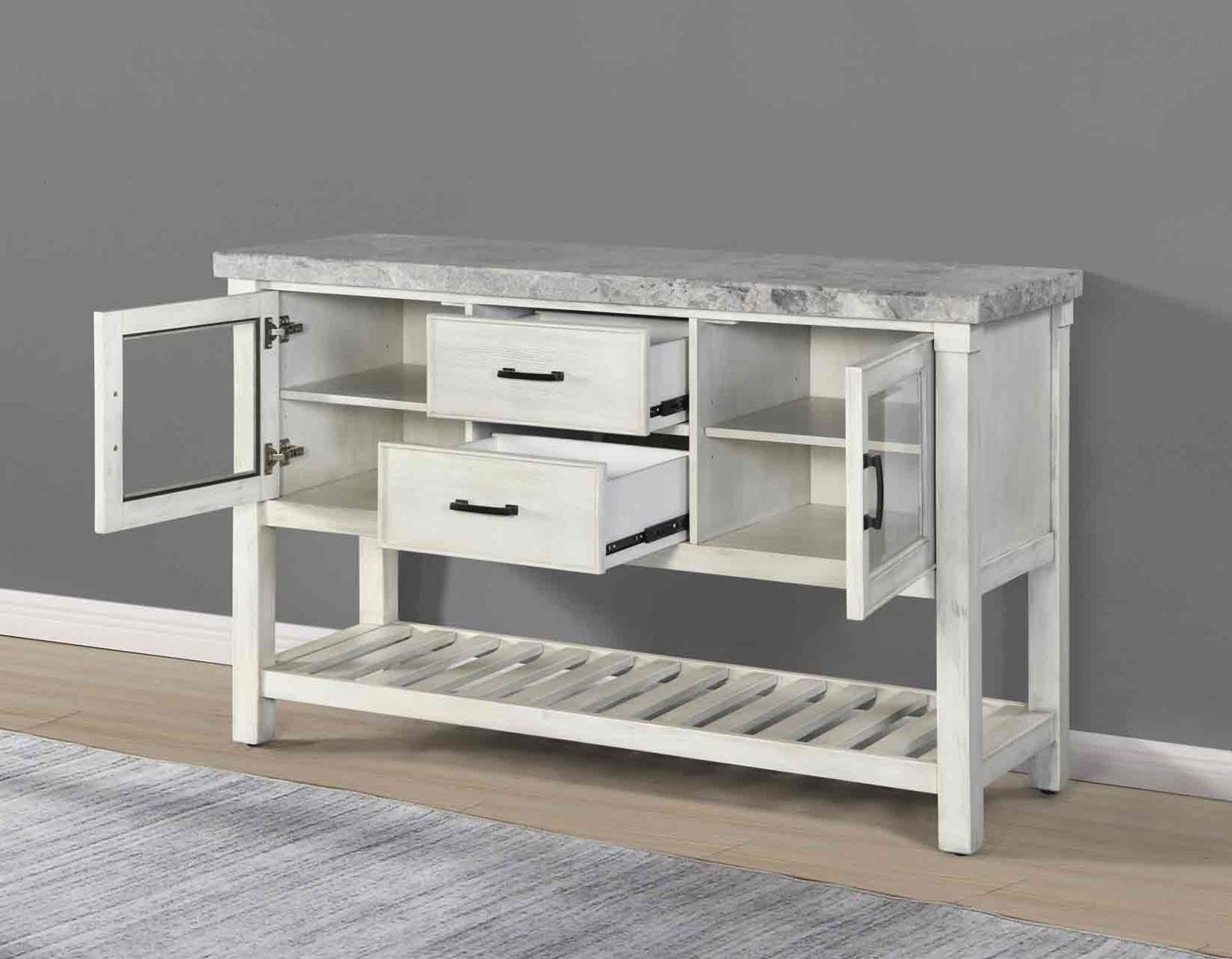 Steve Silver Canova Gray Marble Top Server in Cathedral White - Luxury Home Furniture (MI)