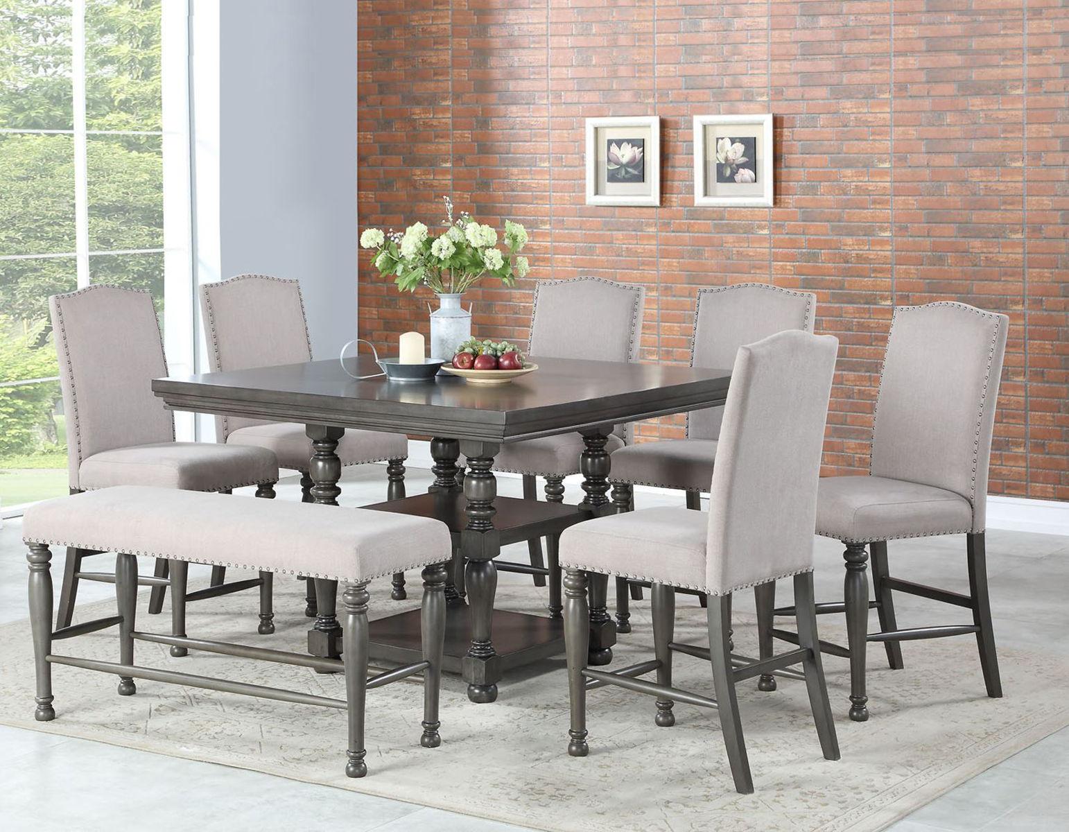 Steve Silver Caswell Counter Bench in Harbor Grey - Luxury Home Furniture (MI)