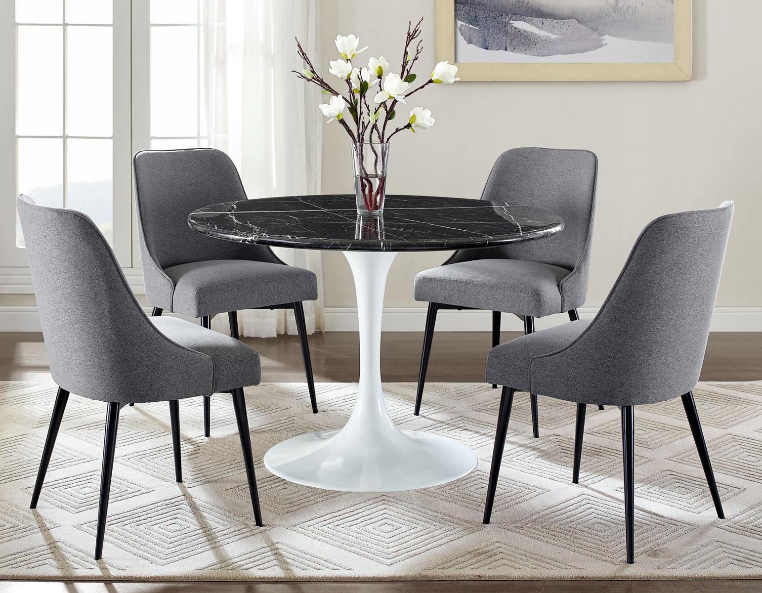 Steve Silver Colfax Round Black Marquina Marble Top Dining Table in Black - Luxury Home Furniture (MI)