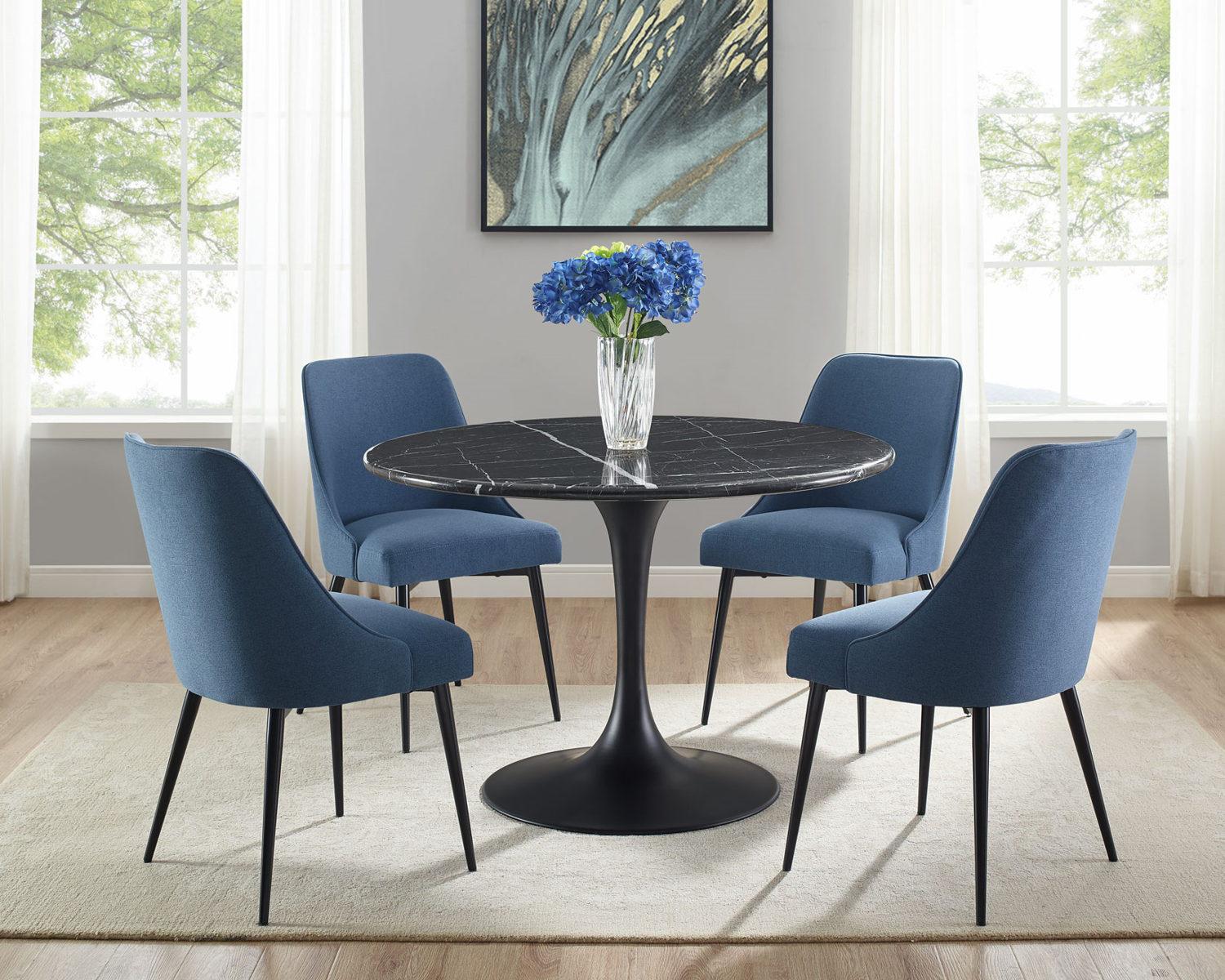 Steve Silver Colfax Round Black Marquina Marble Top Dining Table in Black - Luxury Home Furniture (MI)