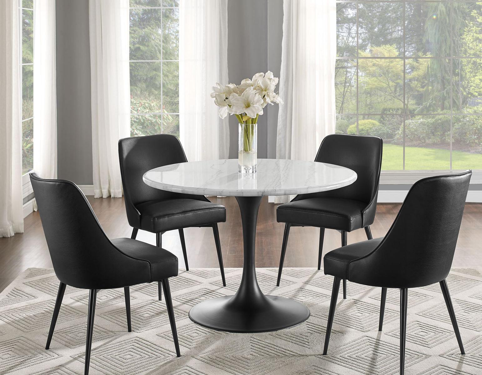 Steve Silver Colfax Round White Marble Top Dining Table in Black - Luxury Home Furniture (MI)