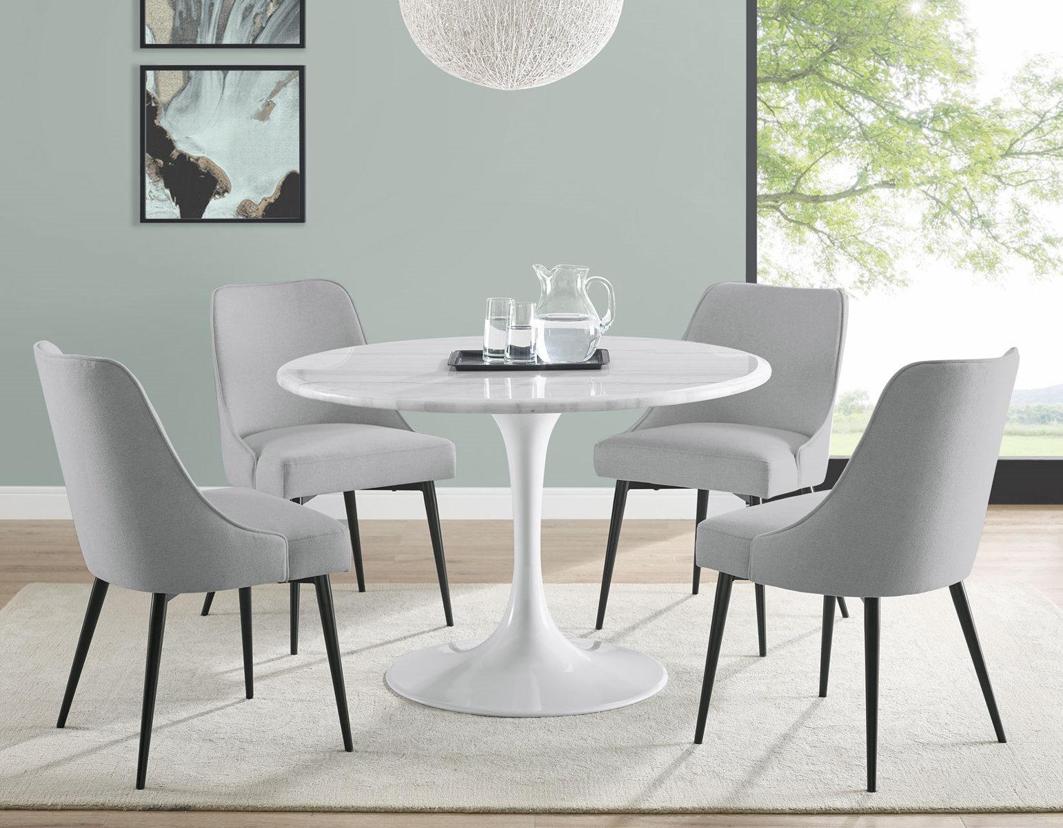Steve Silver Colfax Round White Marble Top Dining Table in White - Luxury Home Furniture (MI)