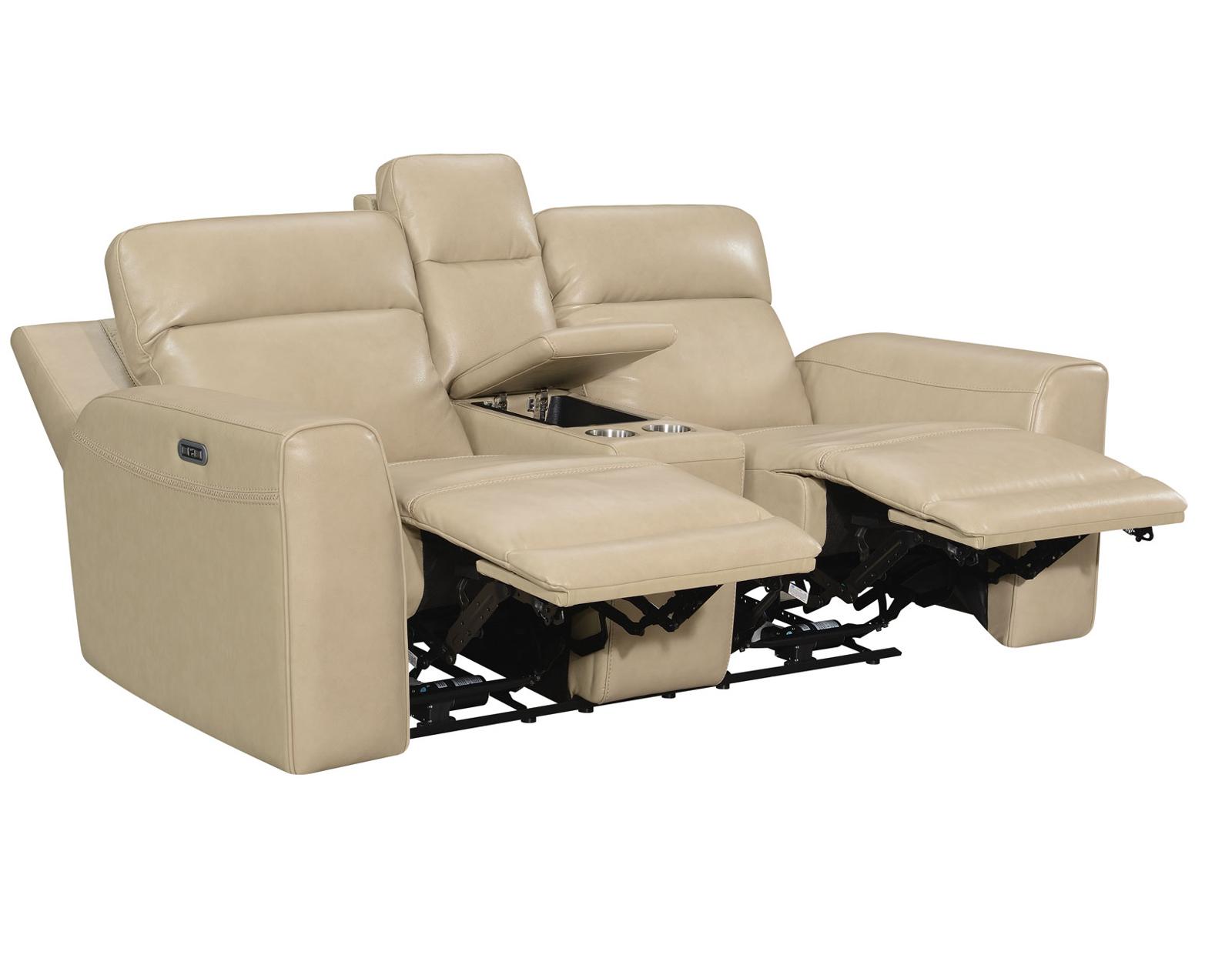 Steve Silver Doncella Leather Dual Power Reclining Console Loveseat in Surly Sand - Luxury Home Furniture (MI)