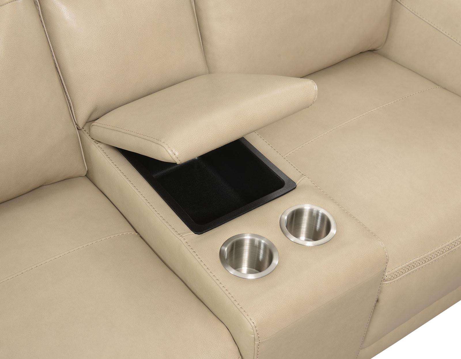 Steve Silver Doncella Leather Dual Power Reclining Console Loveseat in Surly Sand - Luxury Home Furniture (MI)