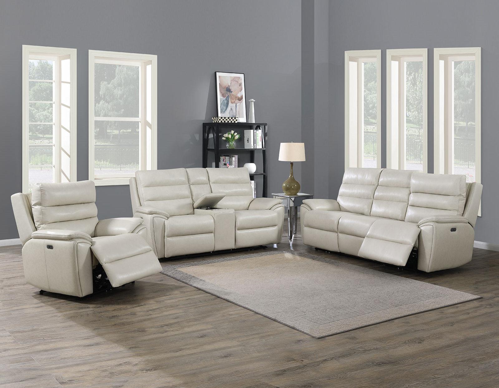 Steve Silver Duval Leather Dual Power Recliner in Impressive Ivory - Luxury Home Furniture (MI)