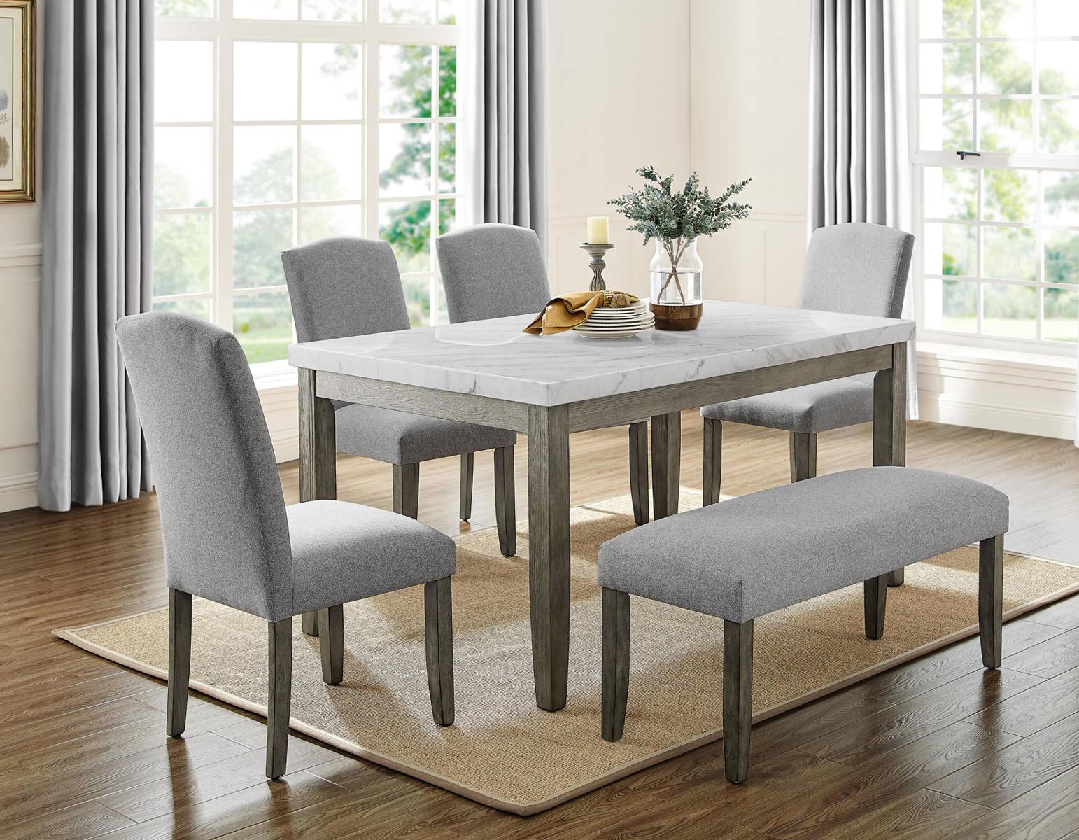 Steve Silver Emily White Marble Top Dining Table in Mossy Grey - Luxury Home Furniture (MI)