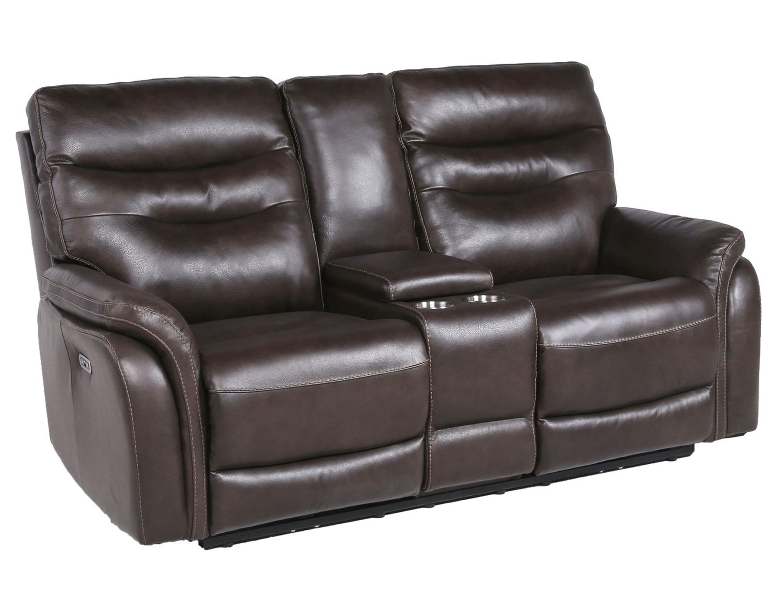 Steve Silver Fortuna Leather Dual Power Reclining Console Loveseat in Coffee - Luxury Home Furniture (MI)