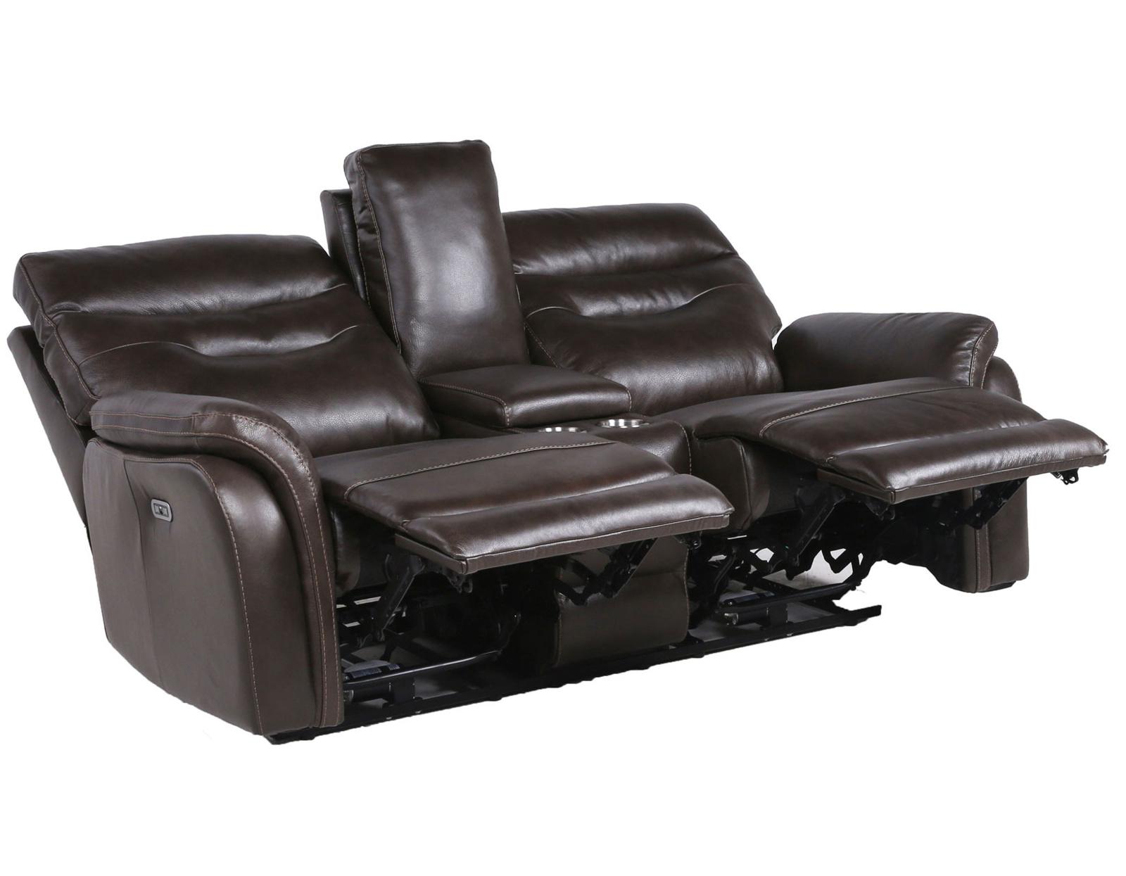 Steve Silver Fortuna Leather Dual Power Reclining Console Loveseat in Coffee - Luxury Home Furniture (MI)