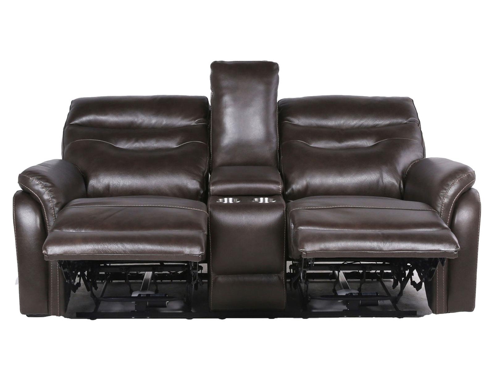 Steve Silver Fortuna Leather Dual Power Reclining Console Loveseat in Coffee - Luxury Home Furniture (MI)