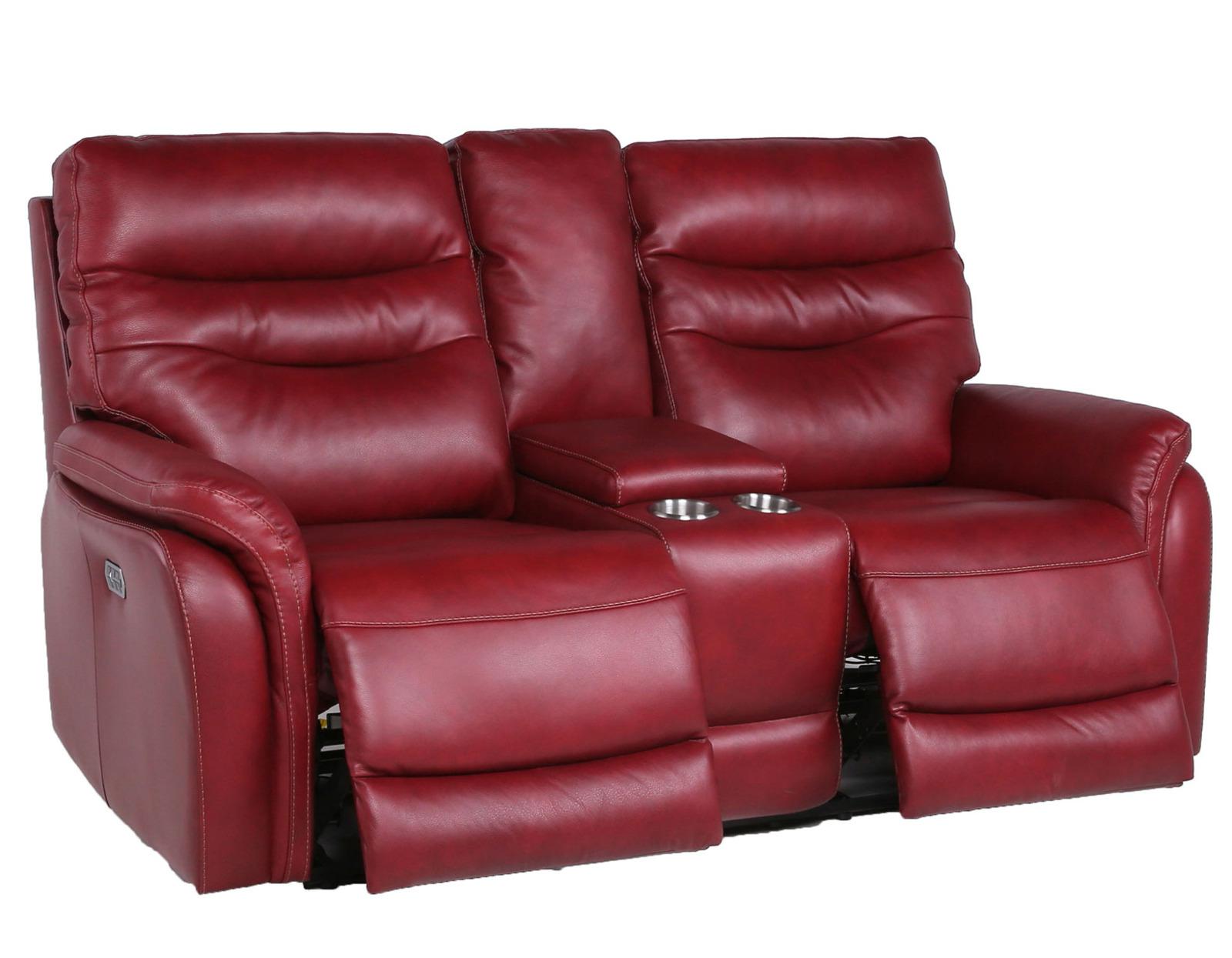 Steve Silver Fortuna Leather Dual Power Reclining Console Loveseat in Wine - Luxury Home Furniture (MI)
