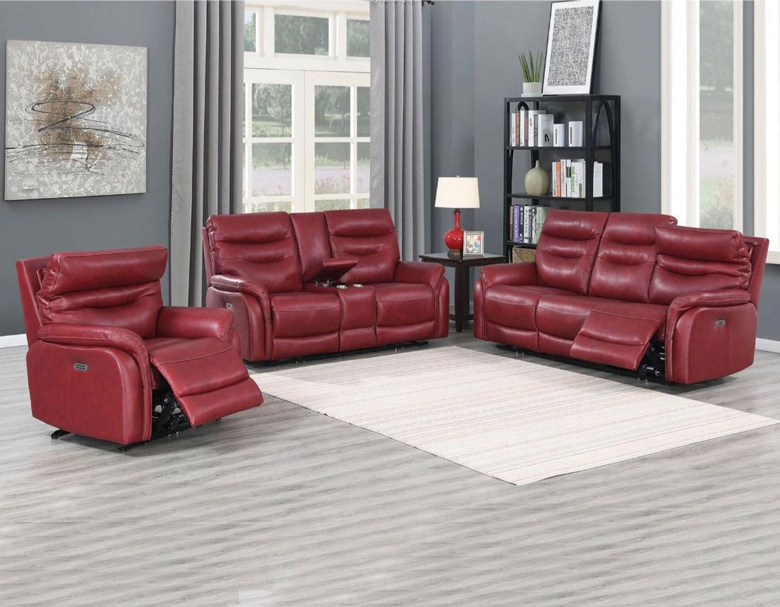 Steve Silver Fortuna Leather Dual Power Reclining Console Loveseat in Wine - Luxury Home Furniture (MI)