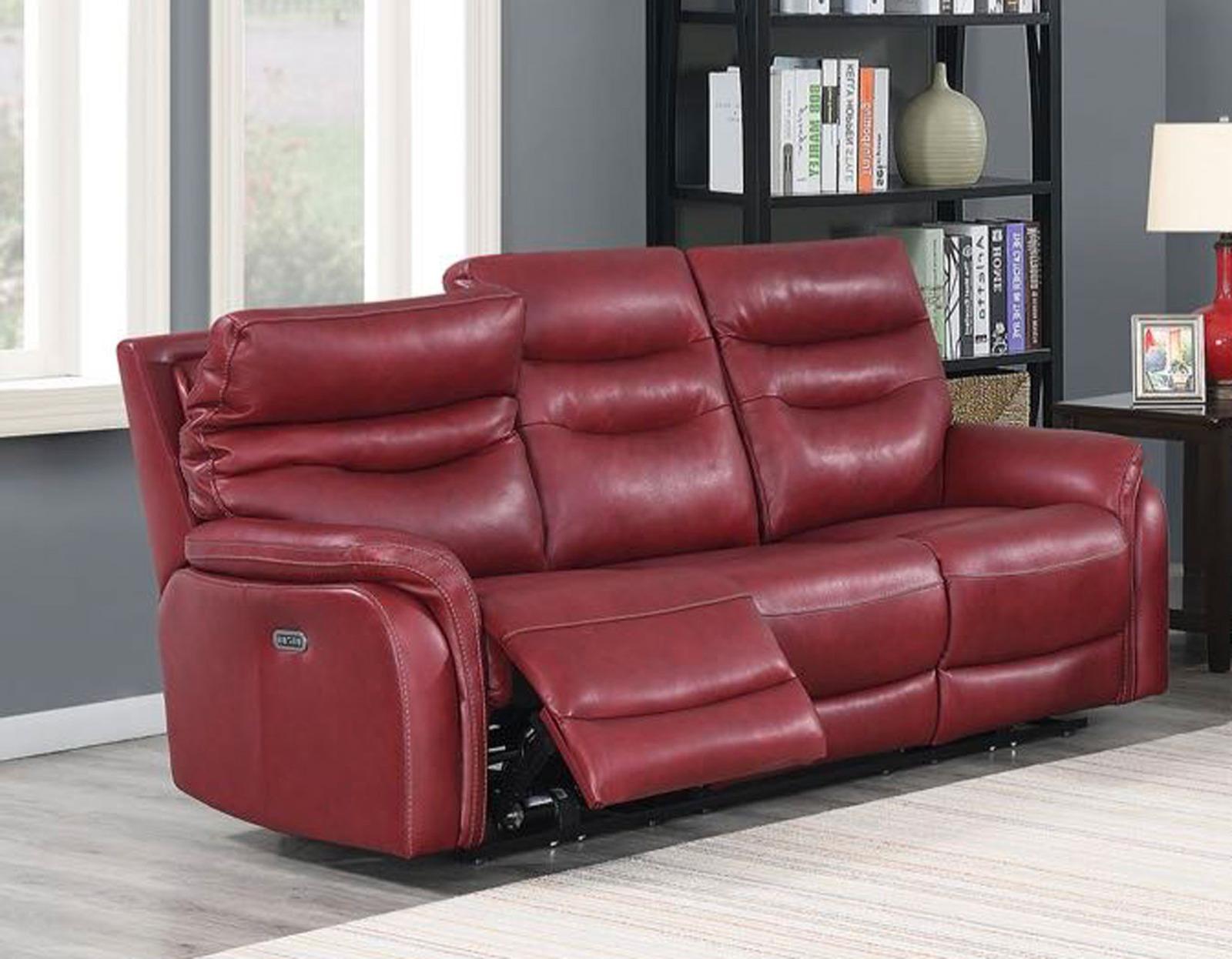 Steve Silver Fortuna Leather Dual Power Reclining Sofa in Wine - Luxury Home Furniture (MI)