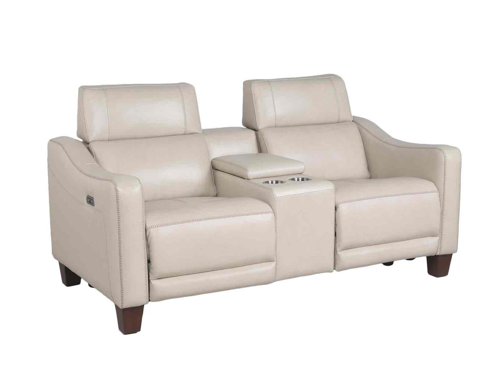 Steve Silver Giorno Dual Power Leather Console Loveseat in Ivory - Luxury Home Furniture (MI)
