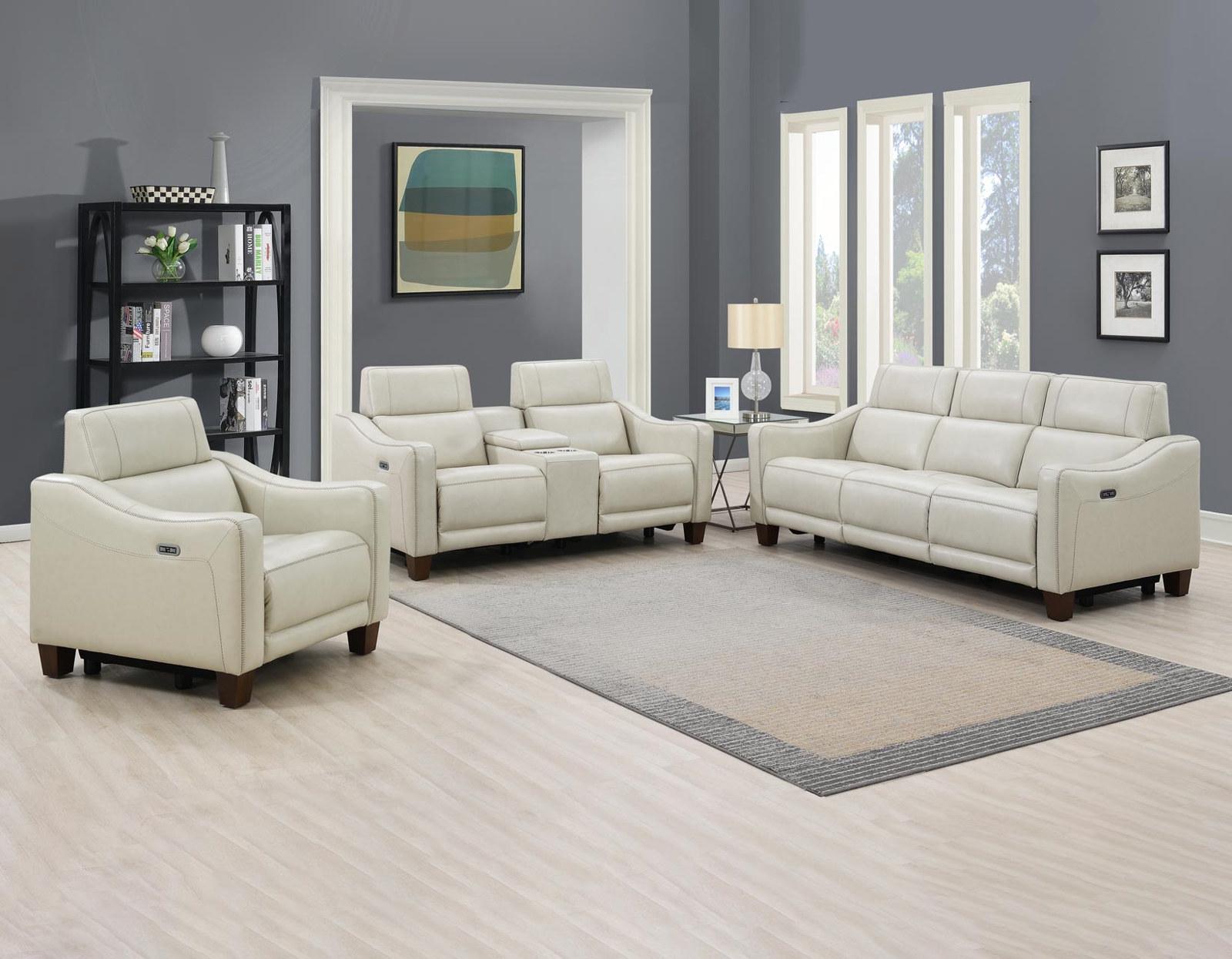 Steve Silver Giorno Dual Power Leather Console Loveseat in Ivory - Luxury Home Furniture (MI)