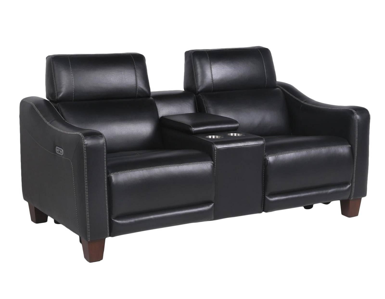 Steve Silver Giorno Dual Power Leather Console Loveseat in Midnight - Luxury Home Furniture (MI)