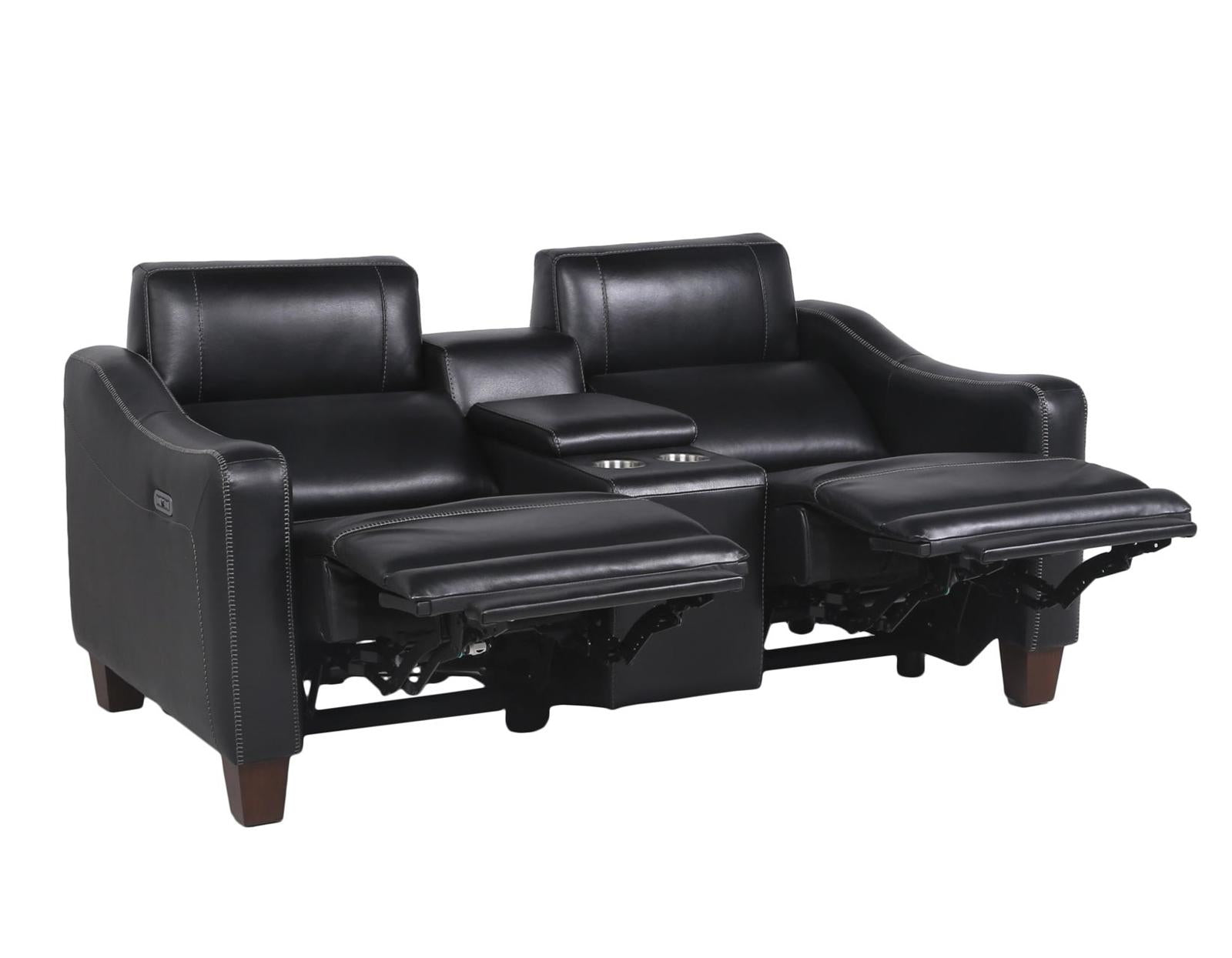 Steve Silver Giorno Dual Power Leather Console Loveseat in Midnight - Luxury Home Furniture (MI)