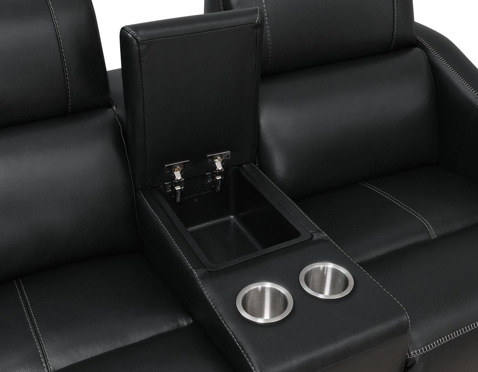 Steve Silver Giorno Dual Power Leather Console Loveseat in Midnight - Luxury Home Furniture (MI)
