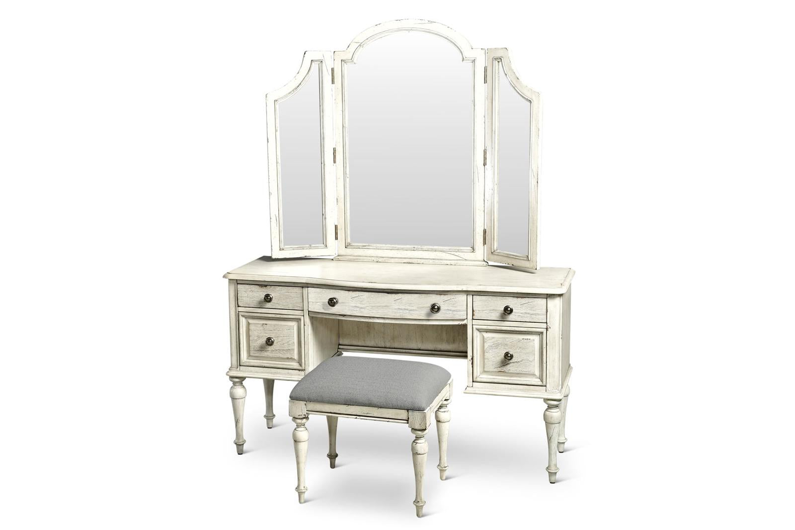 Steve Silver Highland Park Vanity Bench in Cathedral White - Luxury Home Furniture (MI)