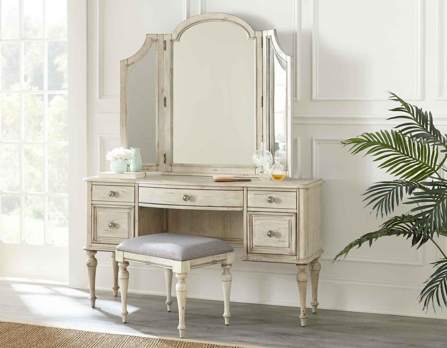 Steve Silver Highland Park Vanity Bench in Cathedral White - Luxury Home Furniture (MI)
