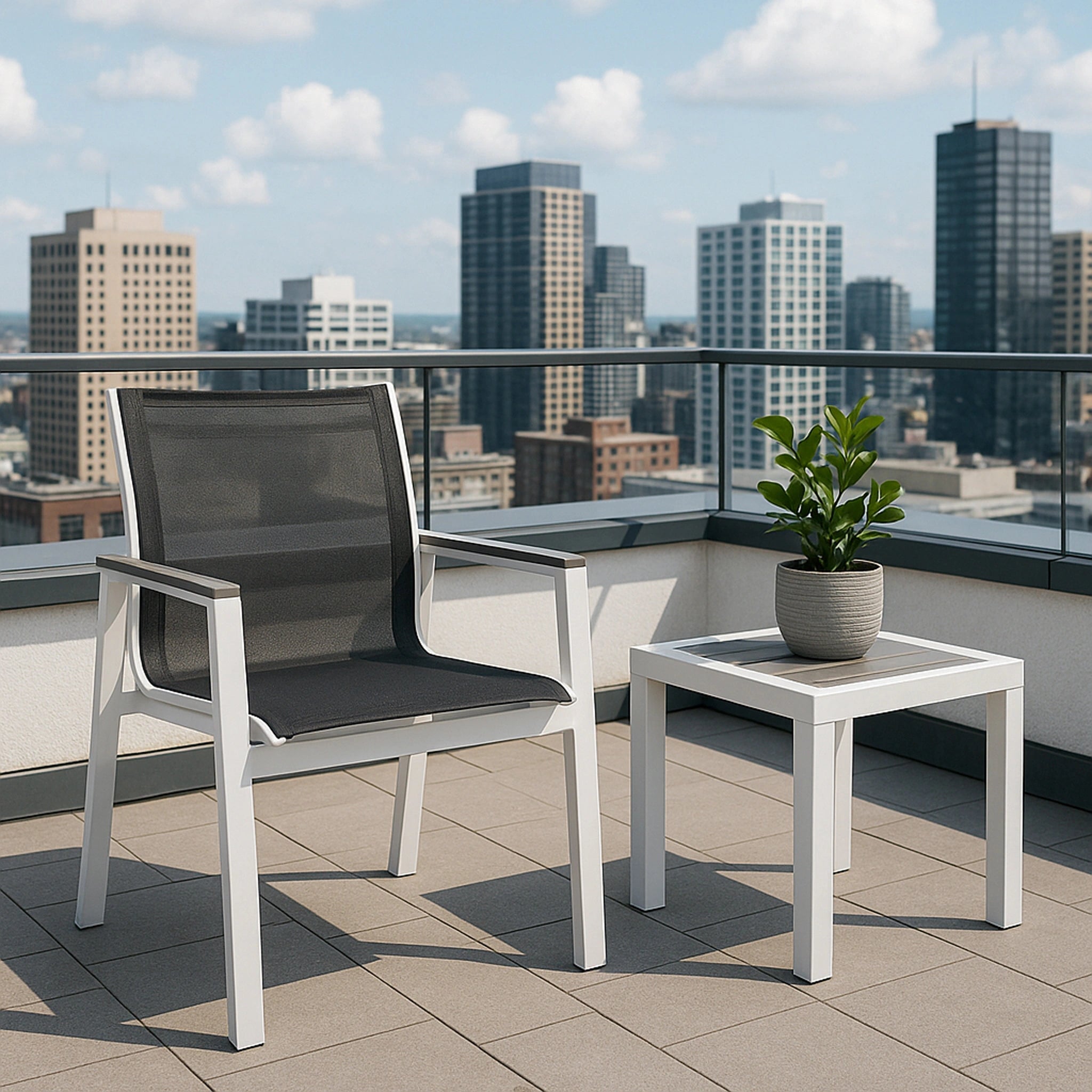 Nizuc Black Mesh Waterproof Fabric Outdoor Patio Aluminum Mesh Dining Arm Chair