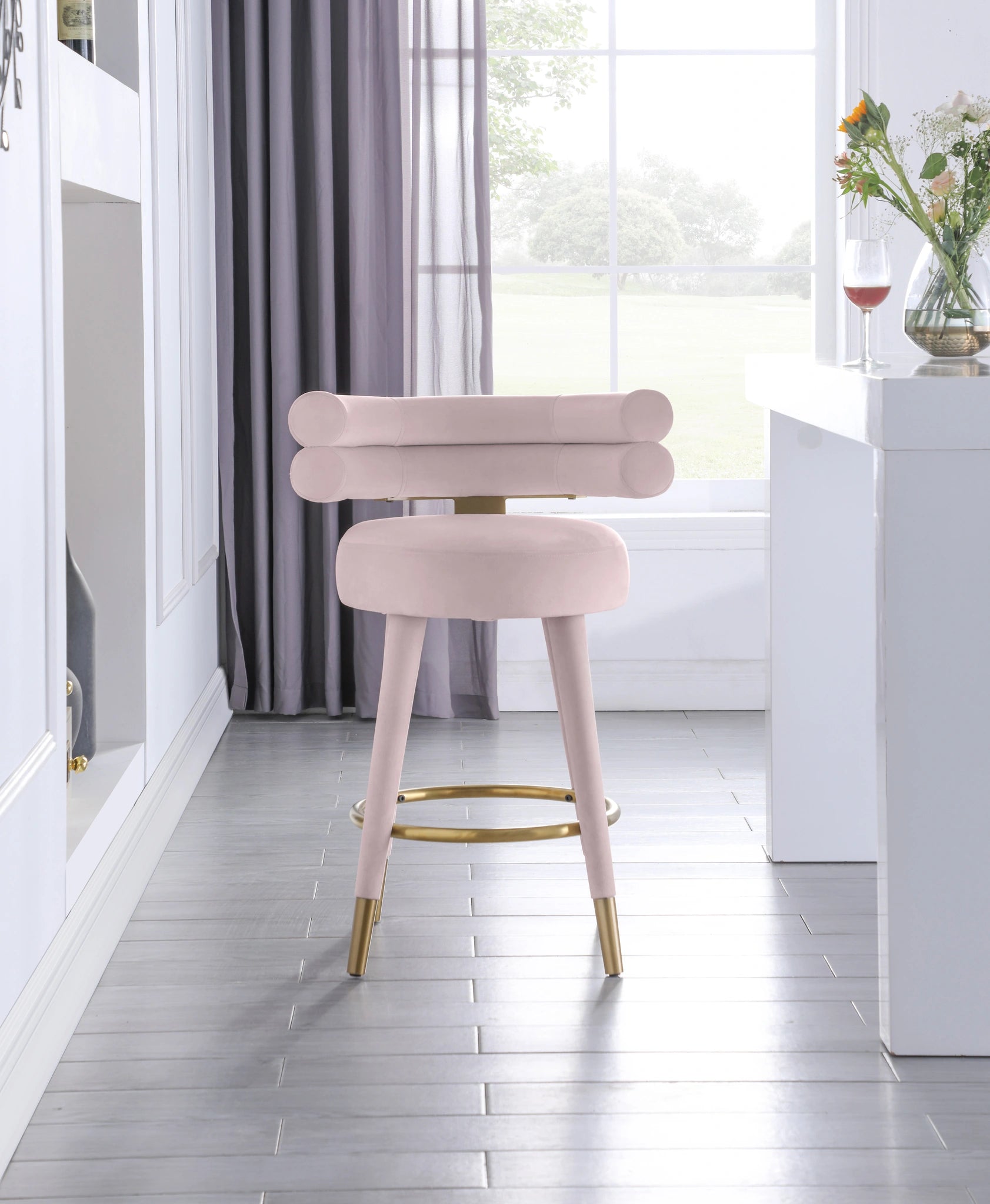 Fitzroy Pink Velvet Counter Stool
