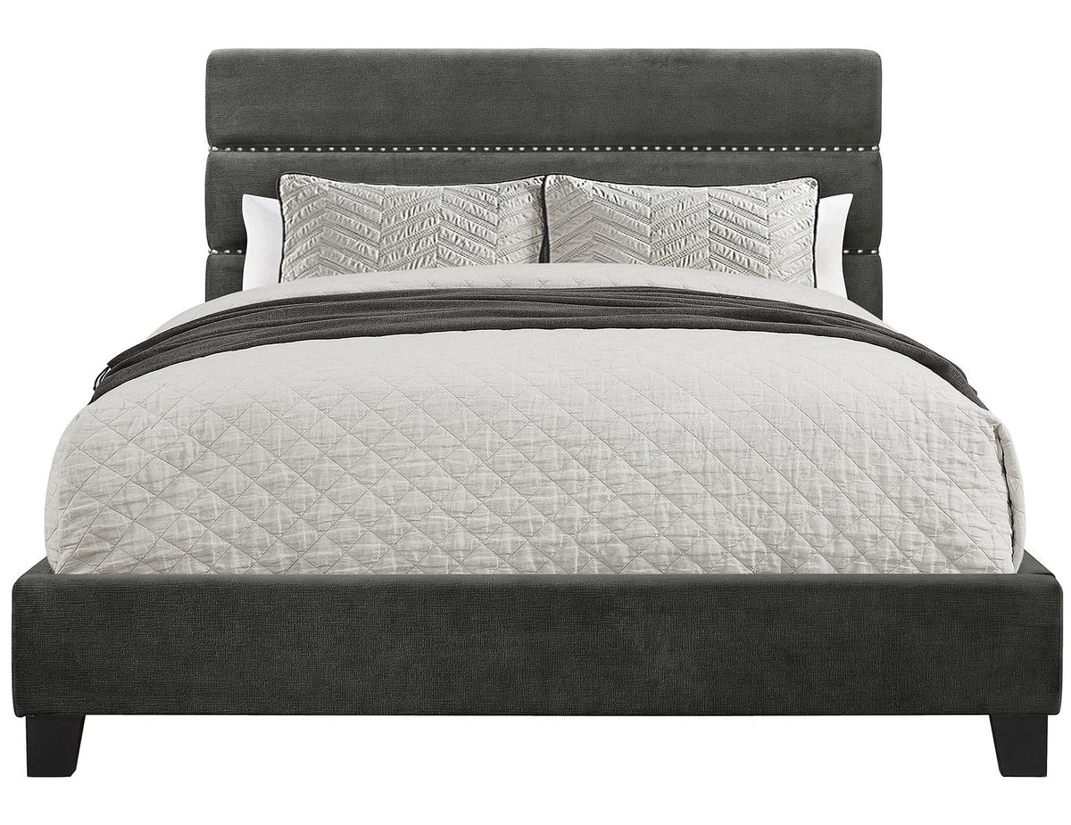 Pulaski ACH All-In-One Queen Horizontally Channeled Upholstered Bed in Grey