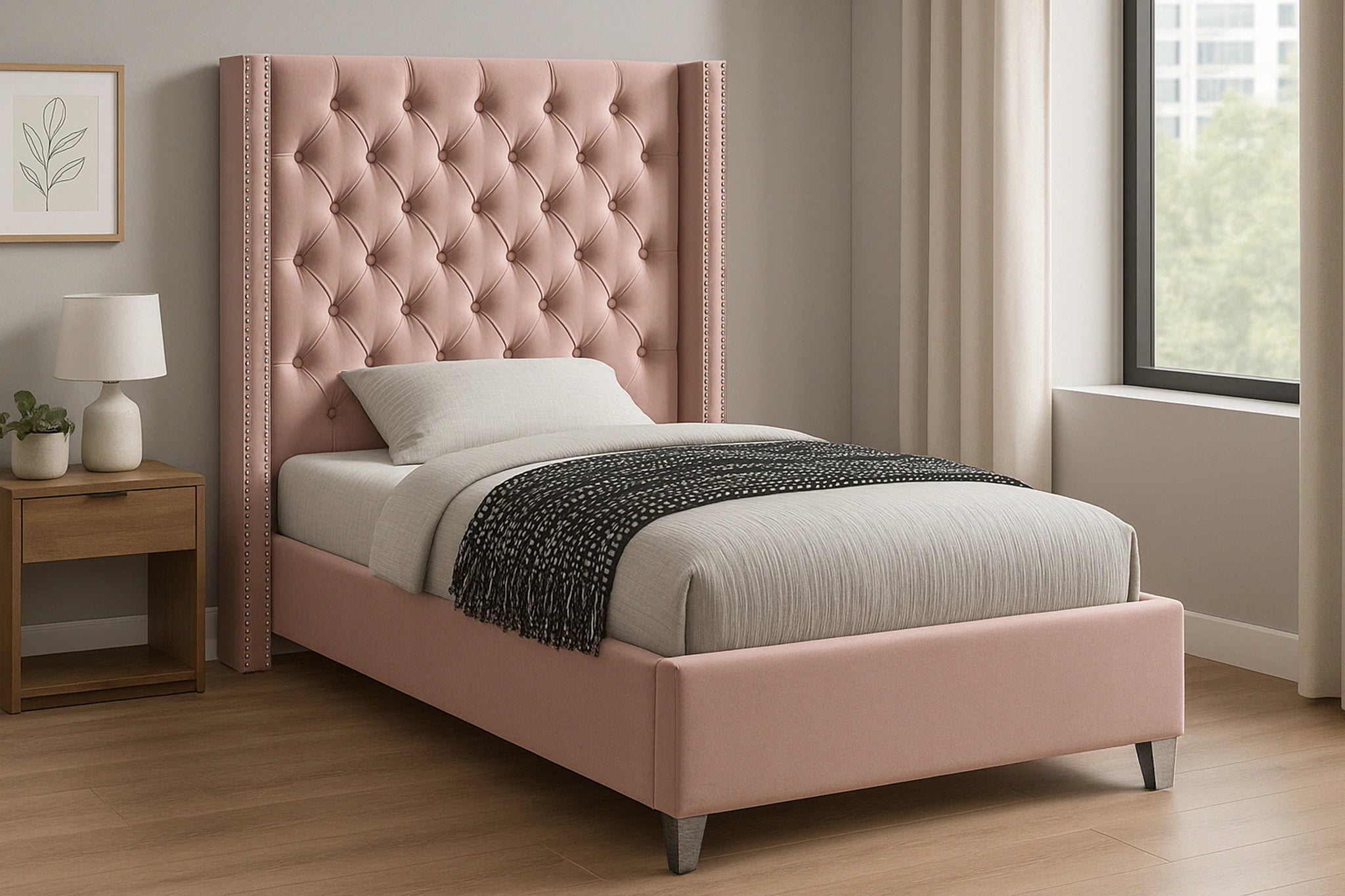 Aiden Pink Velvet Twin Bed