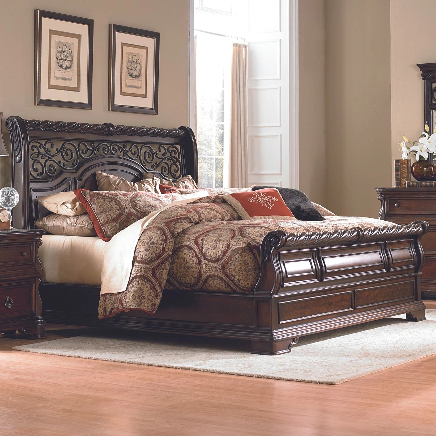 Arbor Place Sleigh Bed, Dresser & Mirror image
