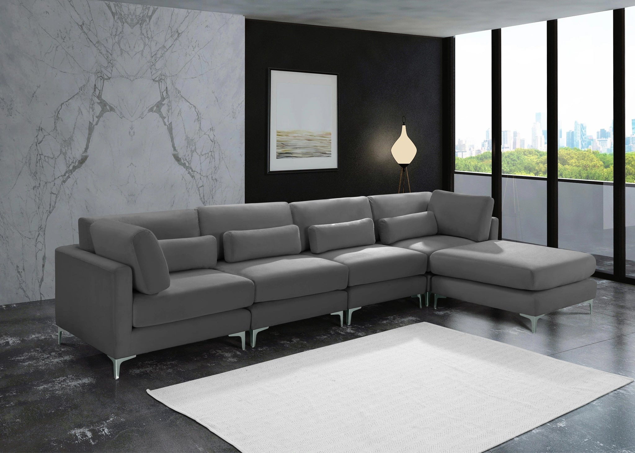 Julia Grey Velvet Modular Sectional (5 Boxes)