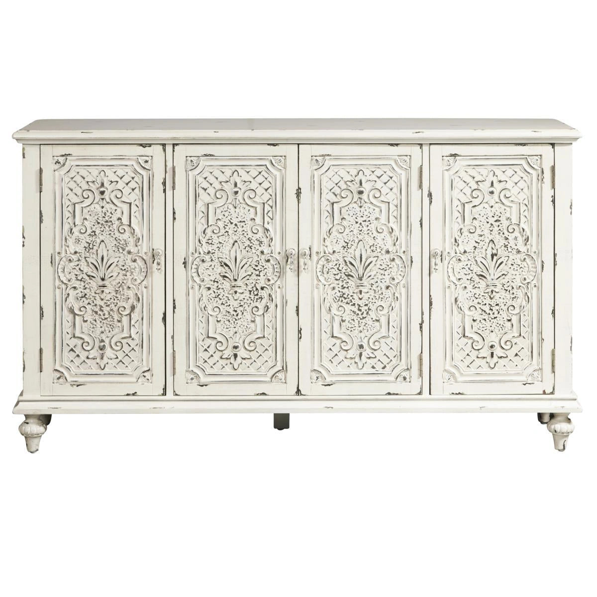 Pulaski Ornate Four Door White Credenza