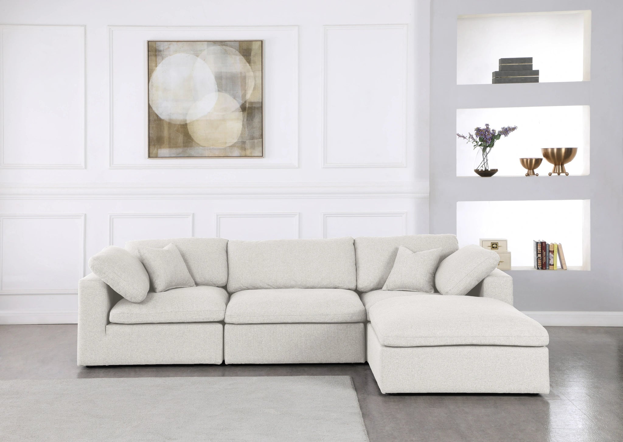 Serene Cream Linen Fabric Deluxe Cloud Modular Sectional