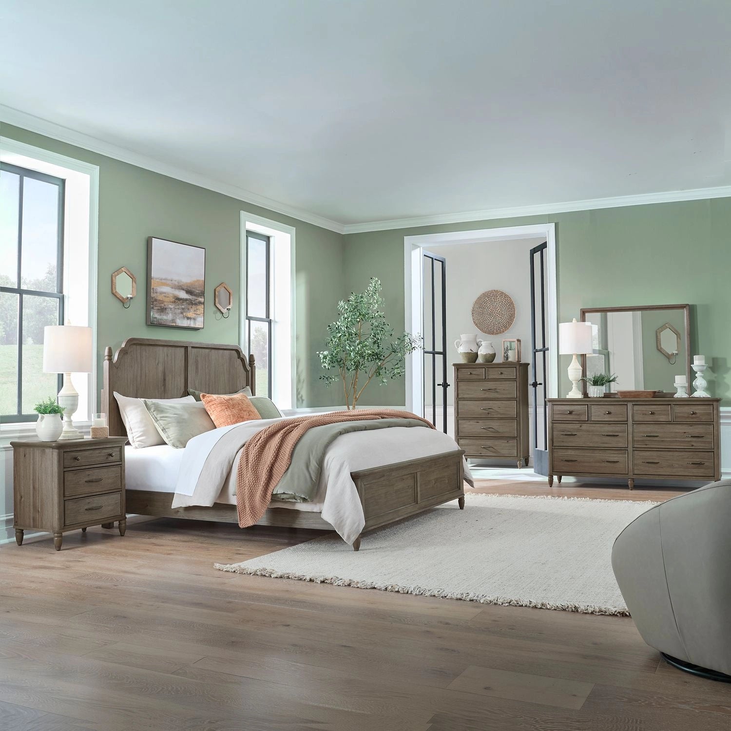 Hickory Grove California Panel Bed, Dresser & Mirror, Chest, Night Stand image