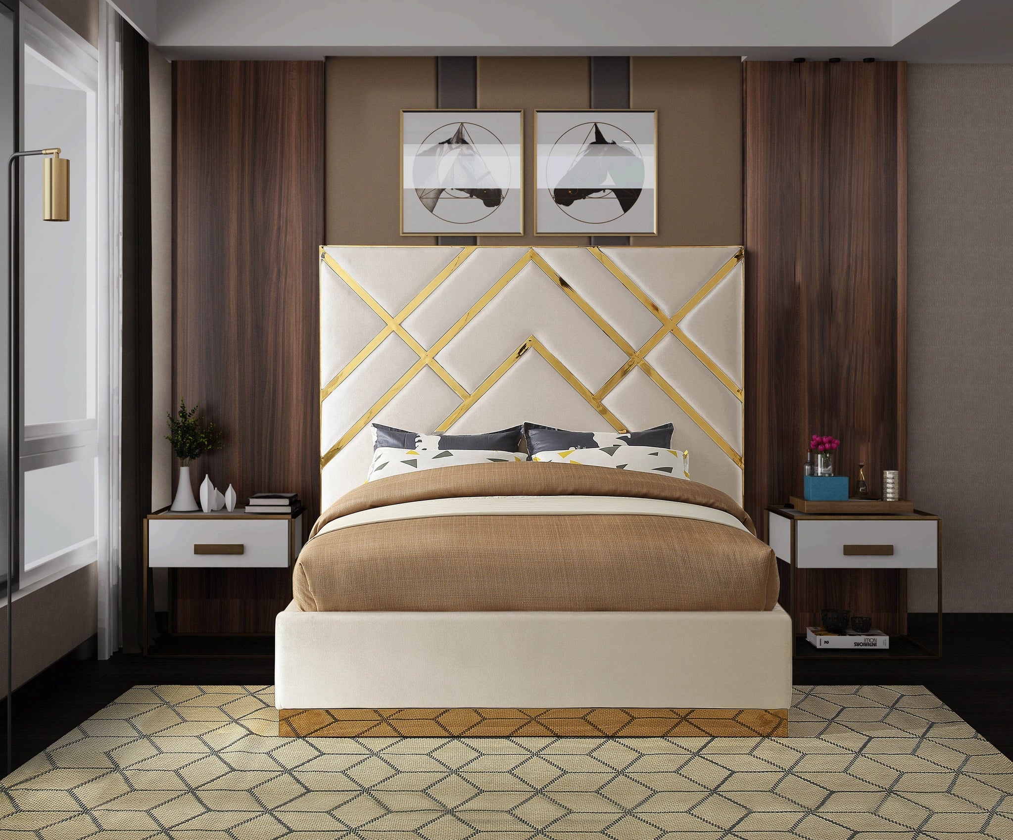 Vector Cream Velvet King Bed
