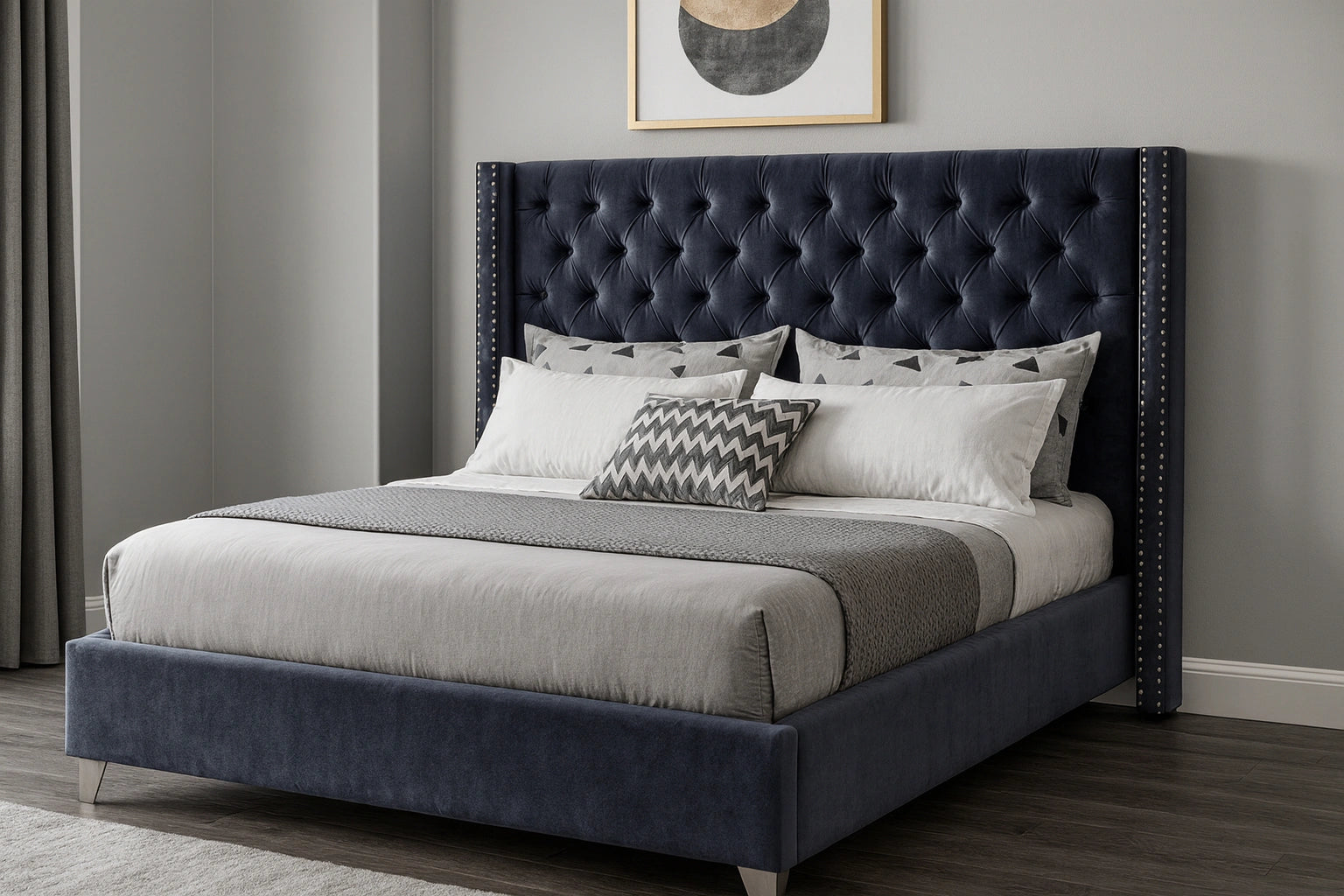 Aiden Grey Velvet Full Bed