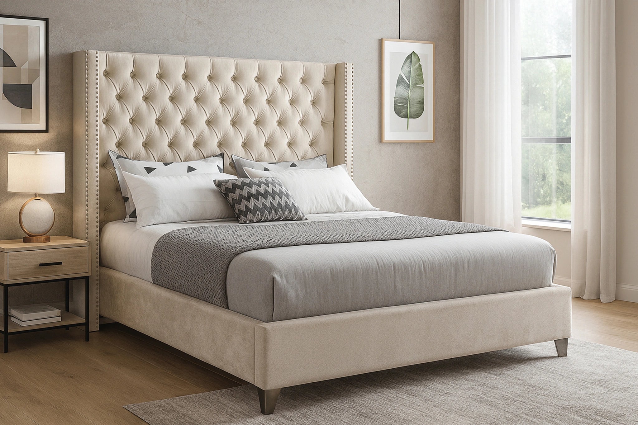 Aiden Cream Velvet King Bed