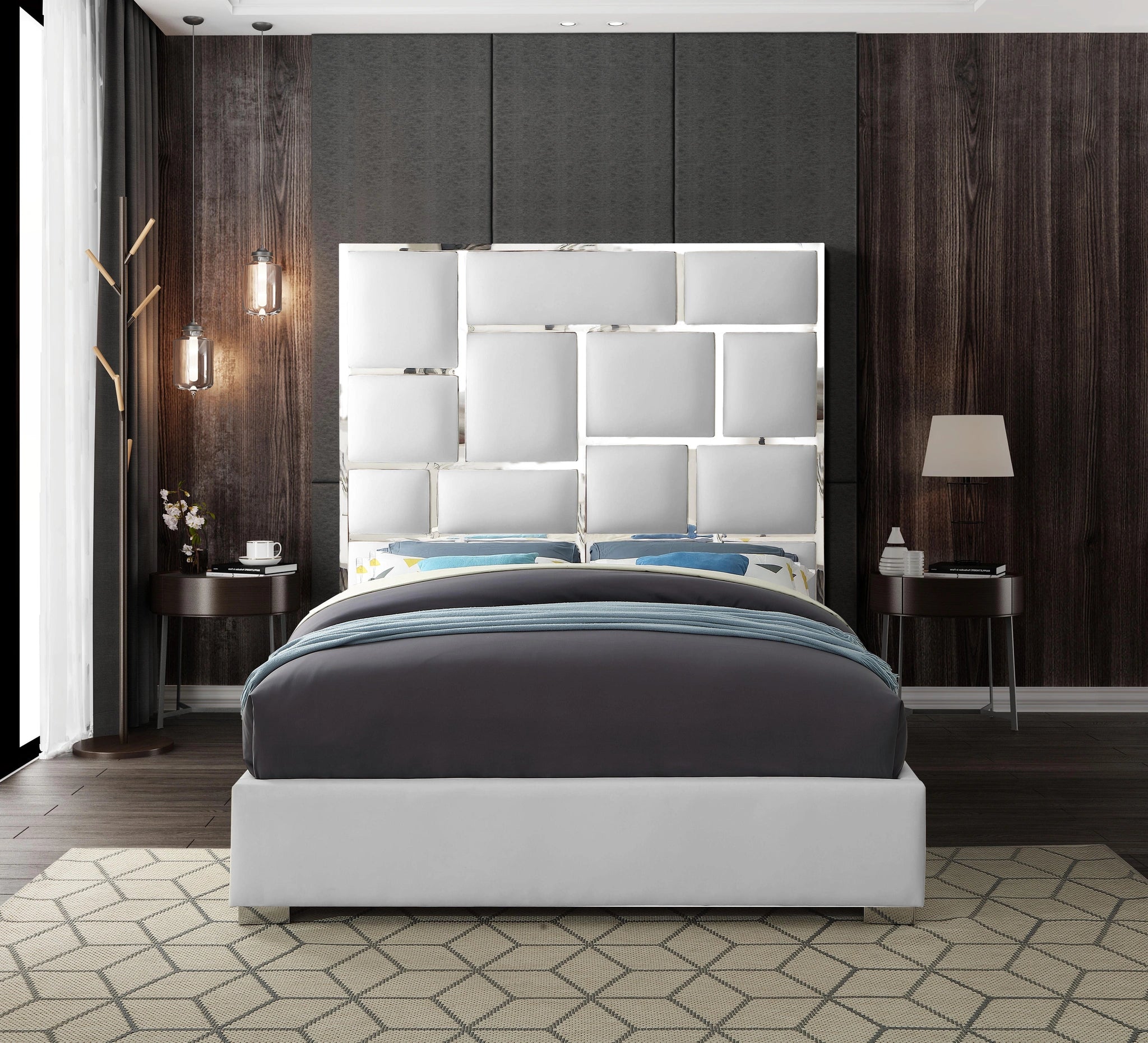 Milan White Faux Leather Queen Bed